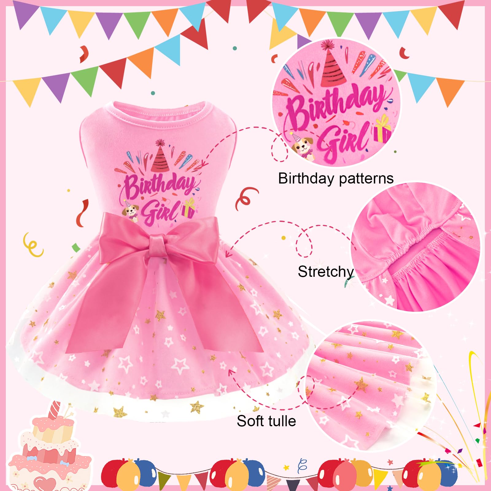 Xpudac Dog Birthday Dress Puppy Clothes For Small Dogs Girl Birthday Party Tulle Pet Outfit, Cat Appeal-Xx-Small