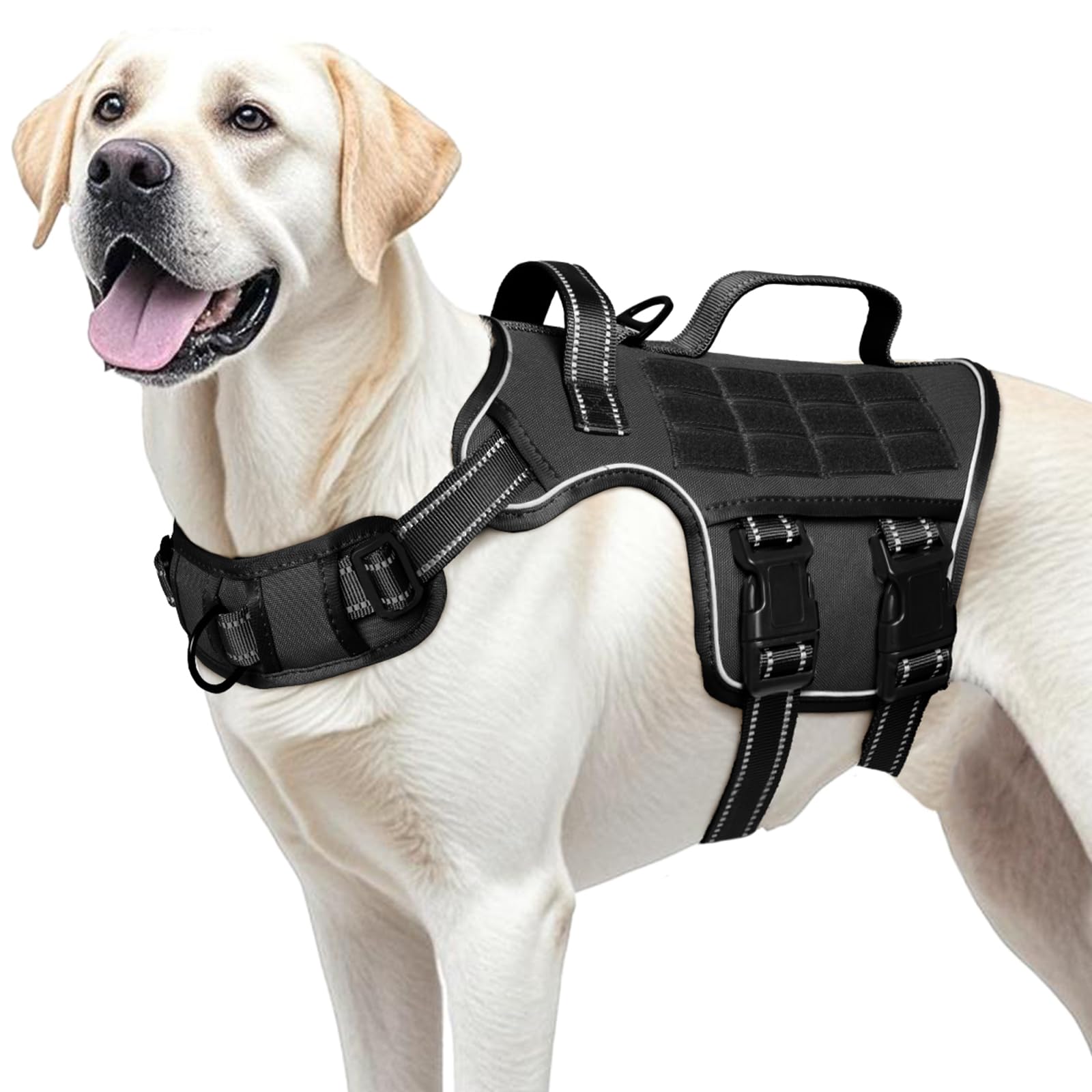 Dog Harness for Large Dogs Heavy Duty, No Pull Tactical Dog Harness with Molle System, Easy On and Off Service Dog Vest, Breatha