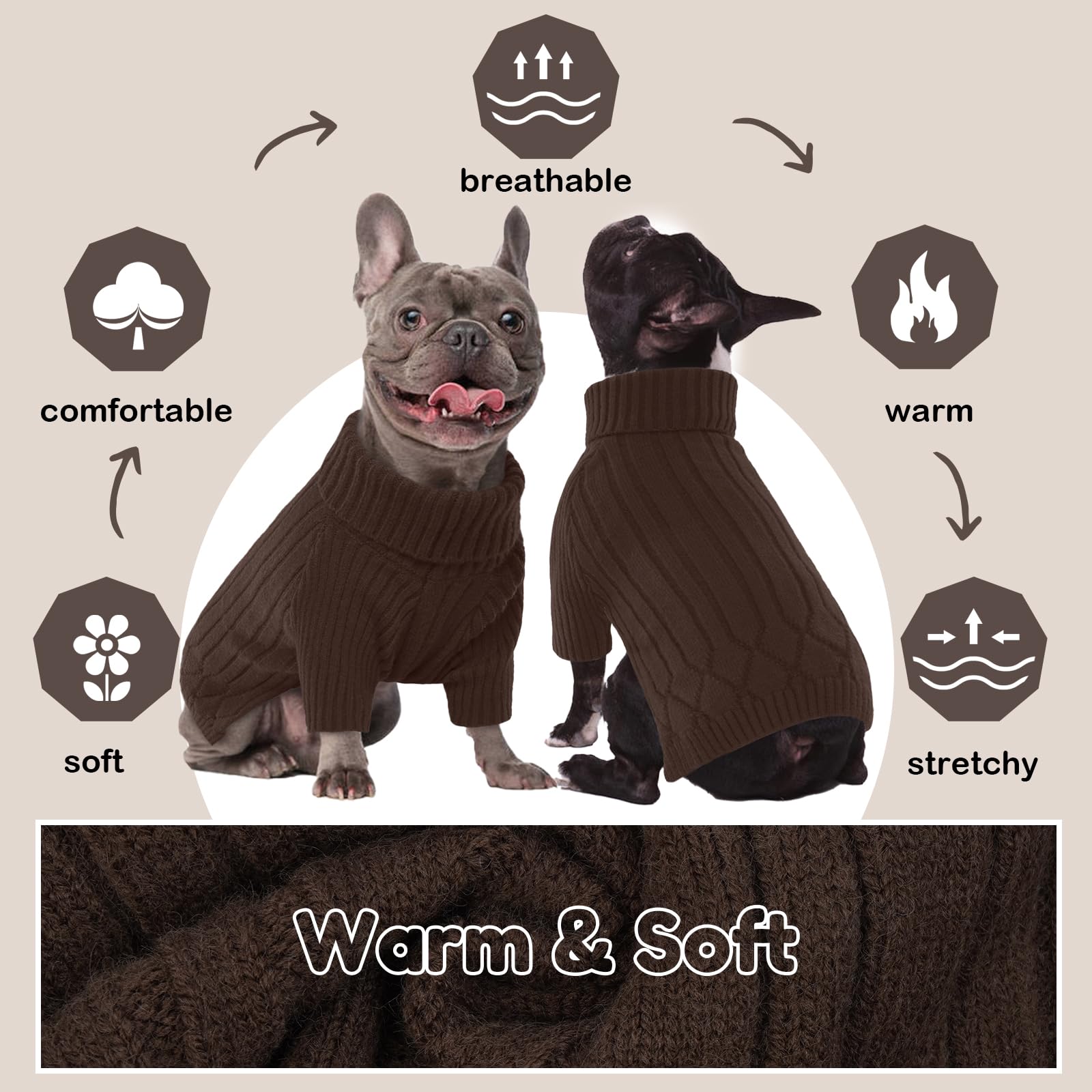 OUOBOB XXXL Dog Sweater for Giant Breed, Warm Winter Fall Dog Sweaters for Dog Girls Boys, Turtleneck Dog Knitwear, Doggie Chris