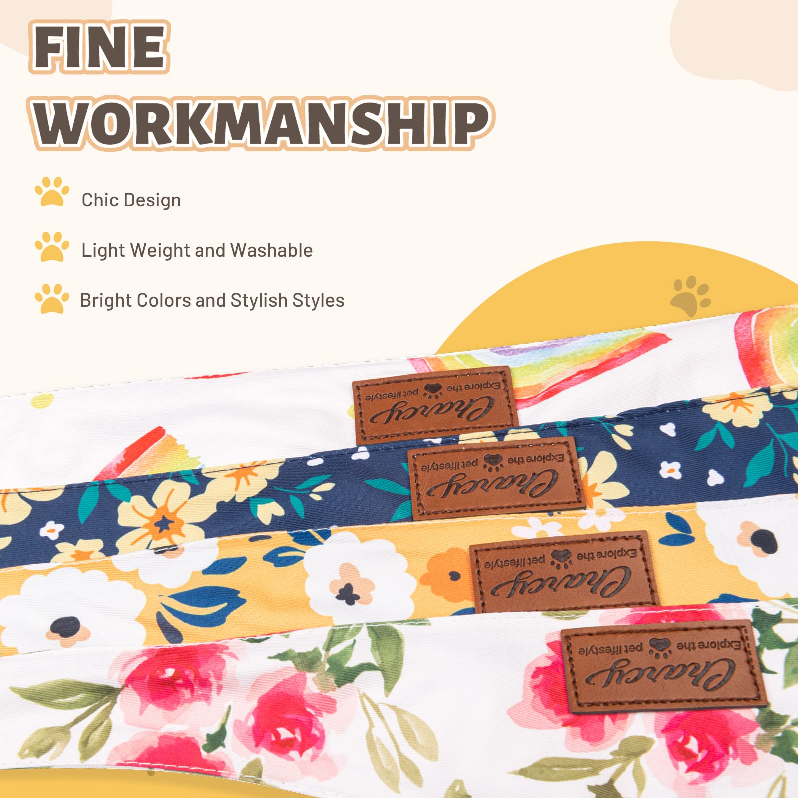 Charcy Dog Bandanas 4 Pack - Fall Bandana For Boys And Girls, Holiday, Birthday - Adjustable Durable Scarf, Unique Design - Rain