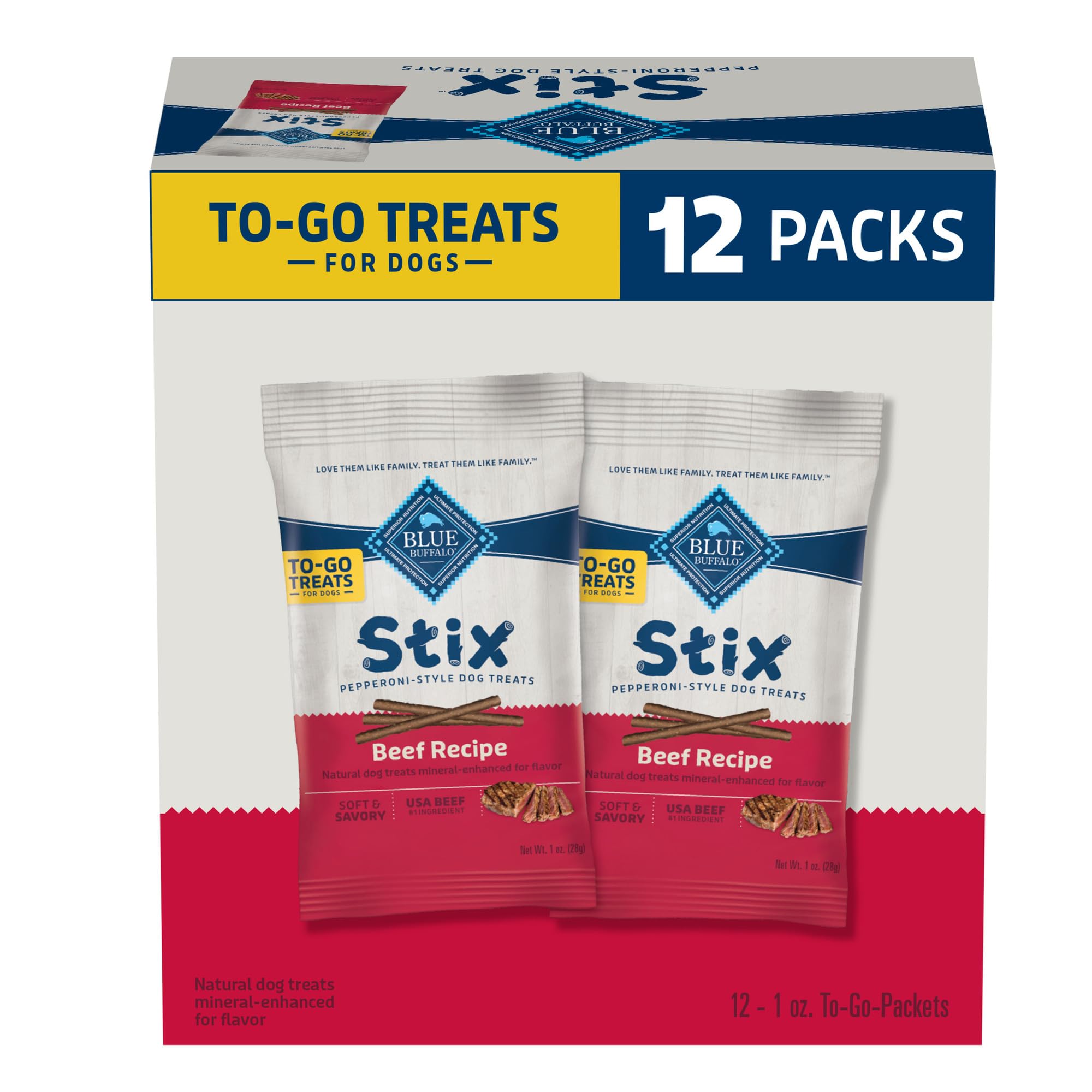 Blue Buffalo Stix Natural Soft Moist Dog Treats TOGO Beef Recipe, 1oz Bags, Pack of 12
