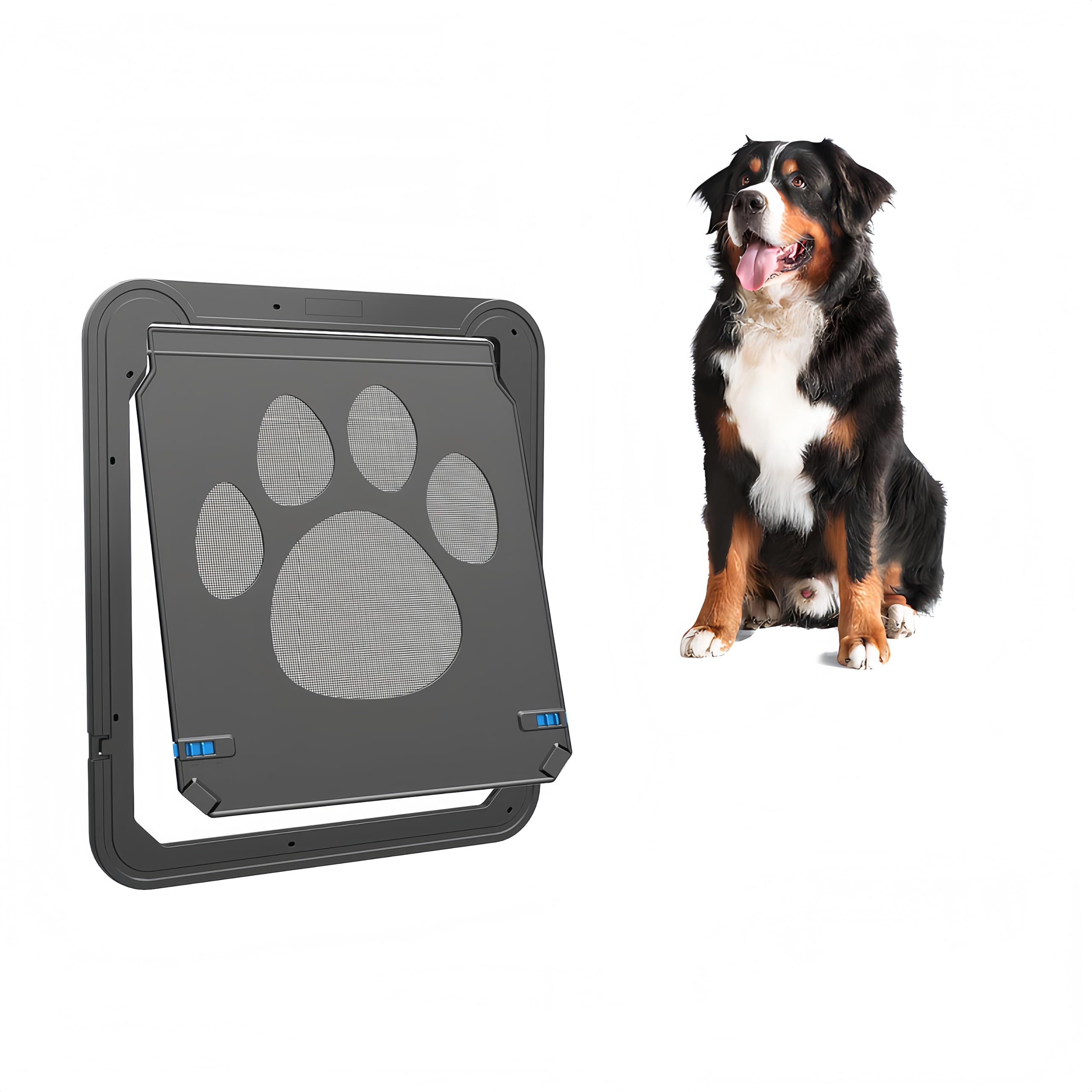 Kagoty Large Dog Door For Screen Door, Lockable Doggy Door For Sliding Door, Automatic Closing Doggie Pet Screen Door, Build In 