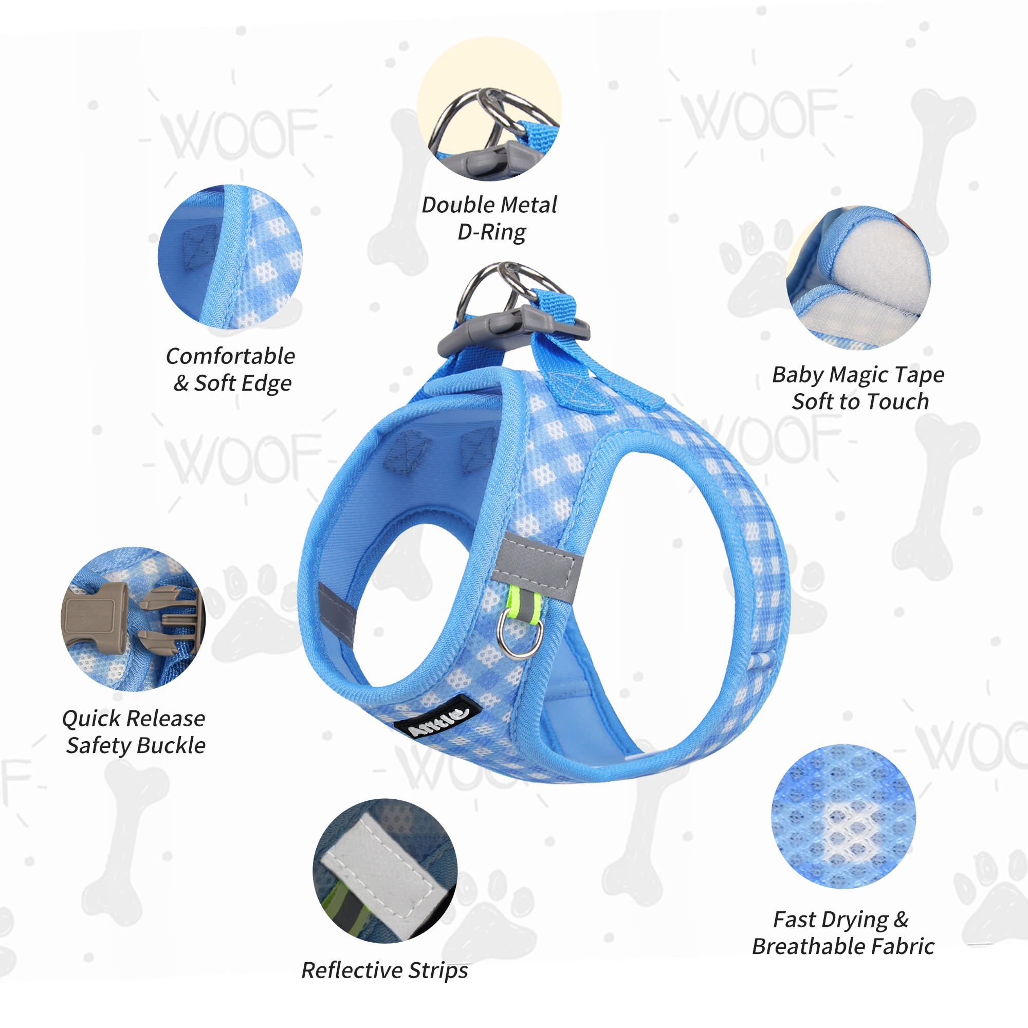 Aiitle No-Pull Pet Harness With A Leash, Plaid Comfort Padded Vest, Step In Dog Harness, Reflective Bands, Soft Breathable Pet S