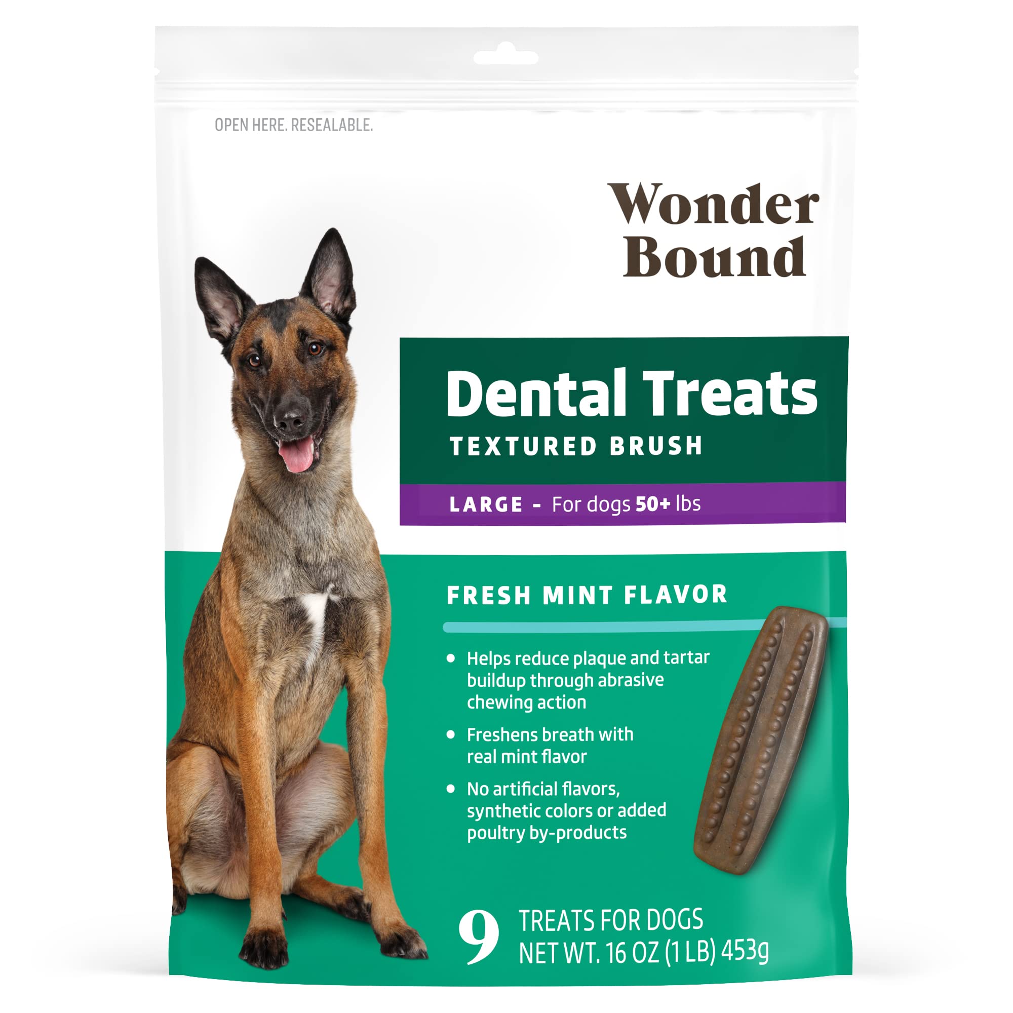 Wonder Bound Dog Dental Treats for Large Dogs (Over 50 lbs), Fresh Mint Flavor, Made with Real Chicken, Nubbed Texture for Plaqu