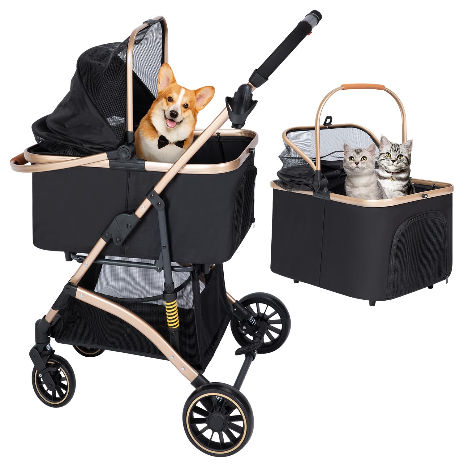 Pearlove Pet Stroller For Small Medium Dogs, Lightweight Stroller For Dogs Cats With Detachable Carrier, Foldable Pet Carrier Wi