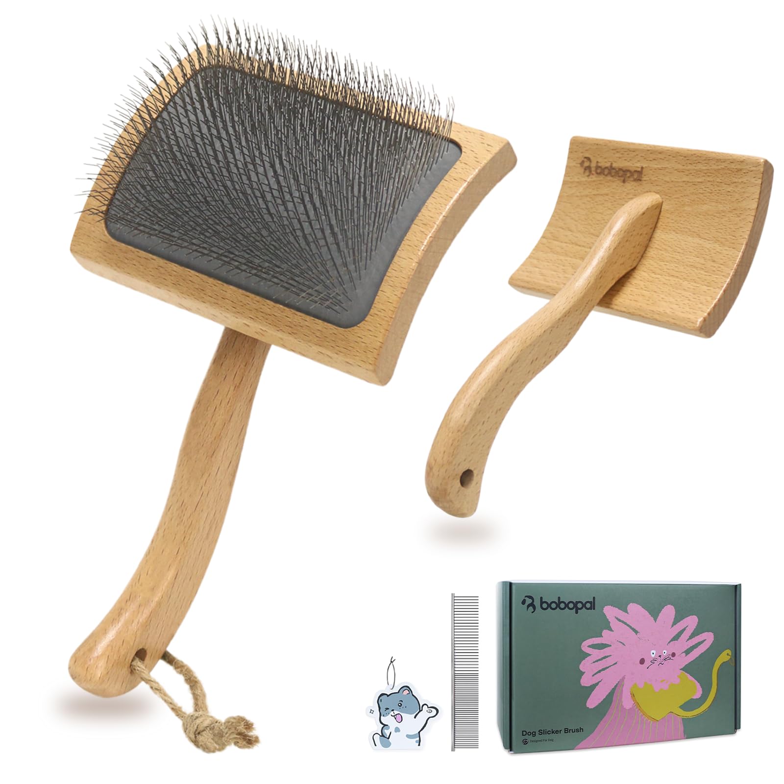 Bobopal Dog Slicker Brush For Shedding,Dog Brush For Long Haired Dogs & Remove Tangles & Mats,Ergonomic Handle Grooming Like Pro