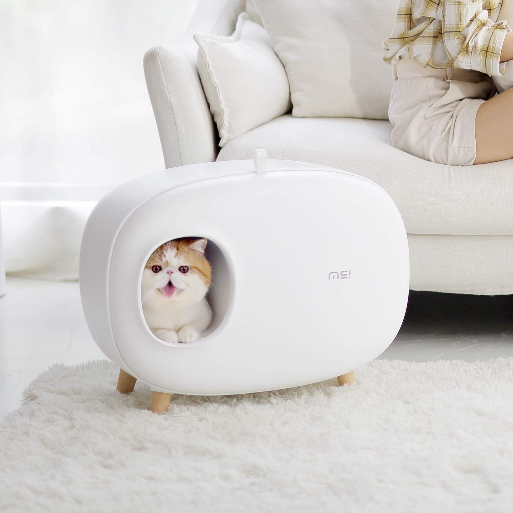 Sikoon Large Classic White Cat Litter Box - Enclosed Design, Easy Clean, Prevents Sand Leakage, Includes Litter Scoop