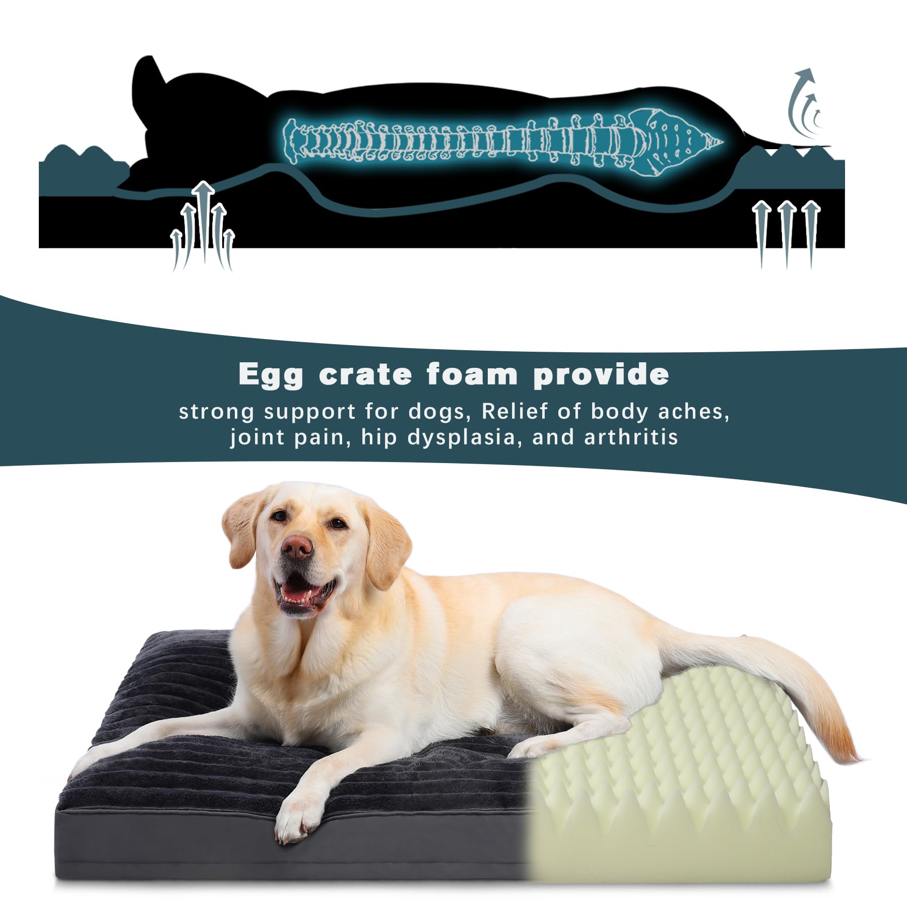 Vonabem Jumbo Dog Bed Washable With Removable Cover Waterproof, Dog Crate Beds For Xxxl Xxl Xl Large Jumbo Dogs, Anti-Slip Pet B