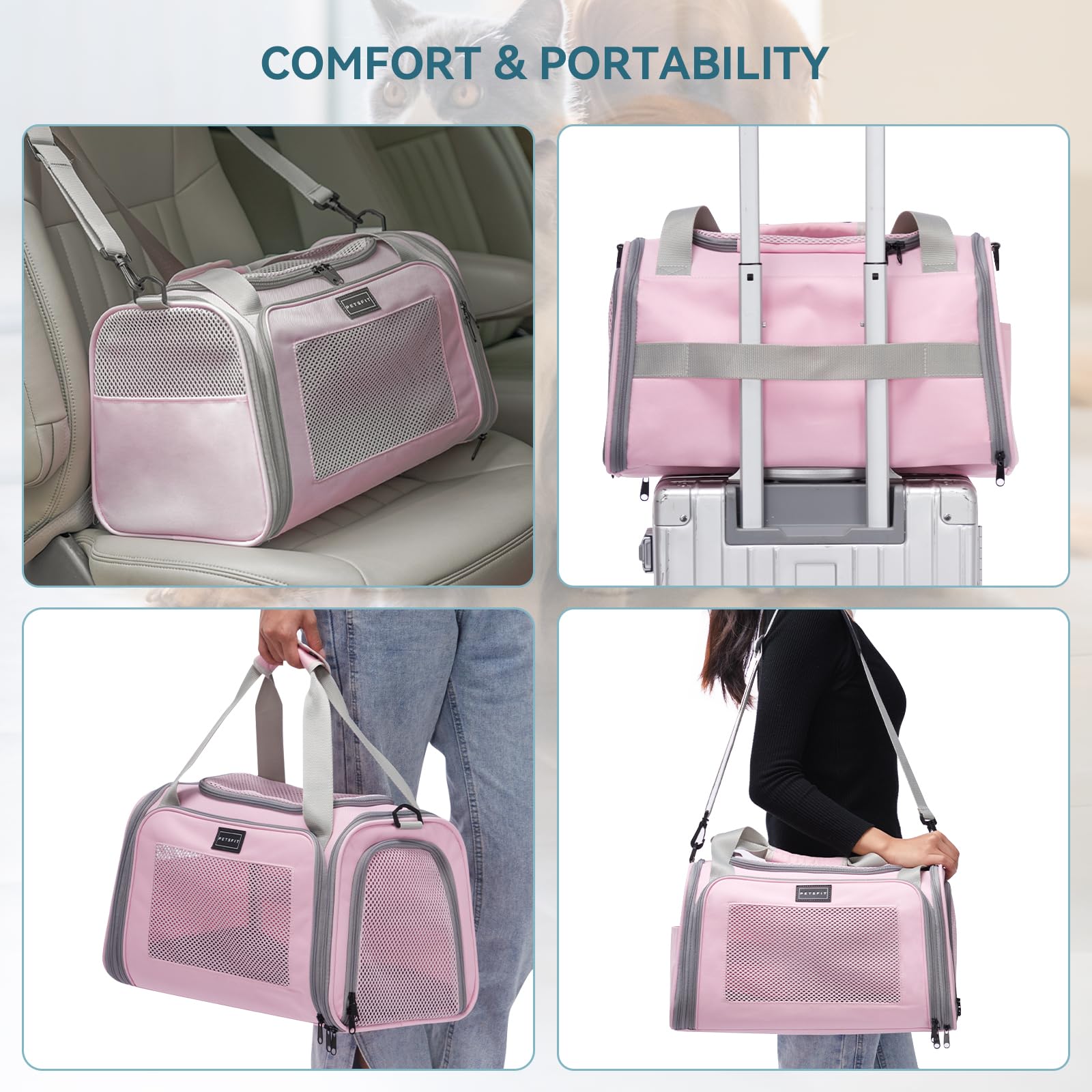 Petsfit Cat Carrier, Pet Carrier Airline Approved, Cat Travel Carrier For Small And Medium Cats Under 12 Lbs, Soft Sided Kitten