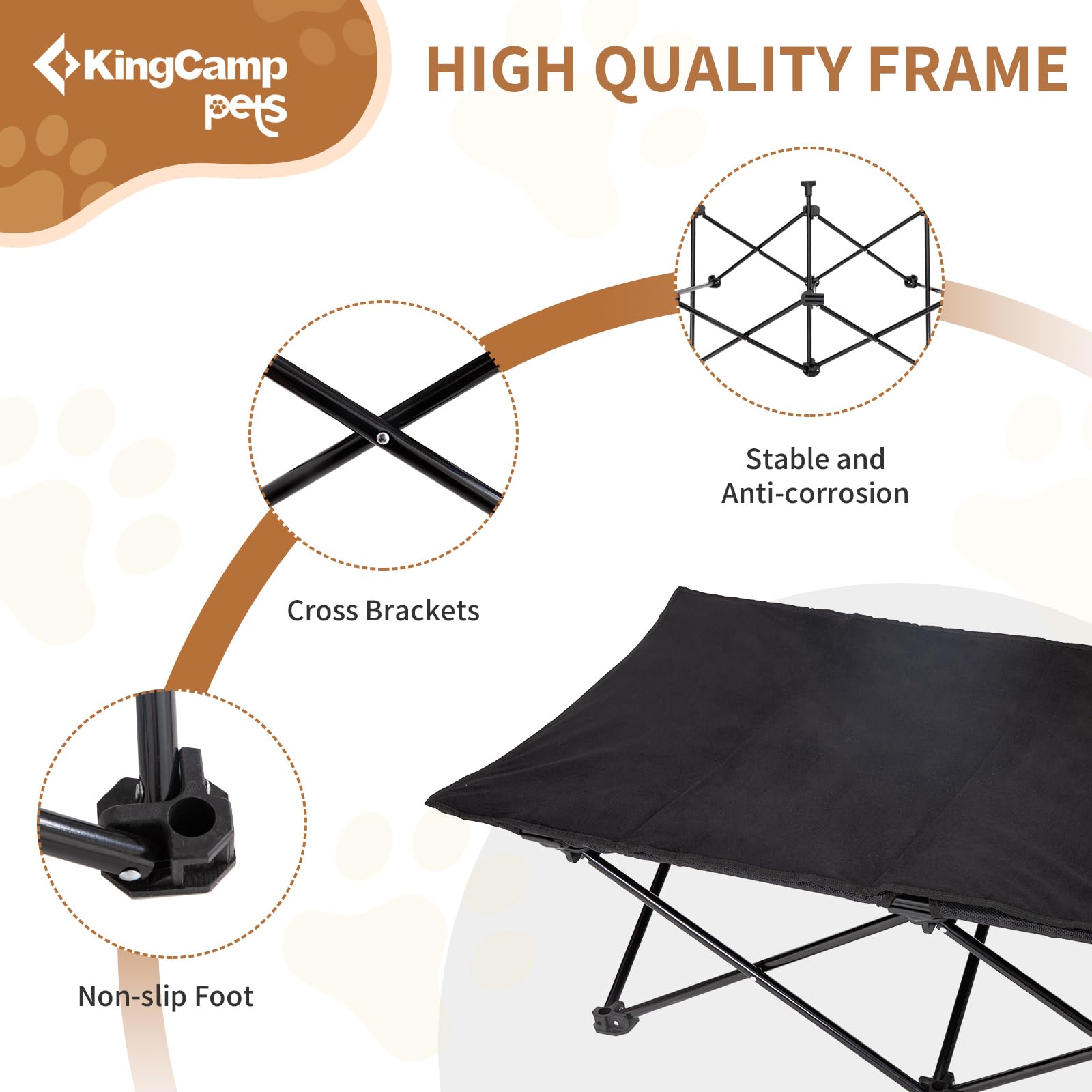 Kingcamp Elevated Dog Bed For Large Dogs, Raised Outdoor Indoor Portable Cooling Cot Lifted Pet Hammock Off Ground With Washable