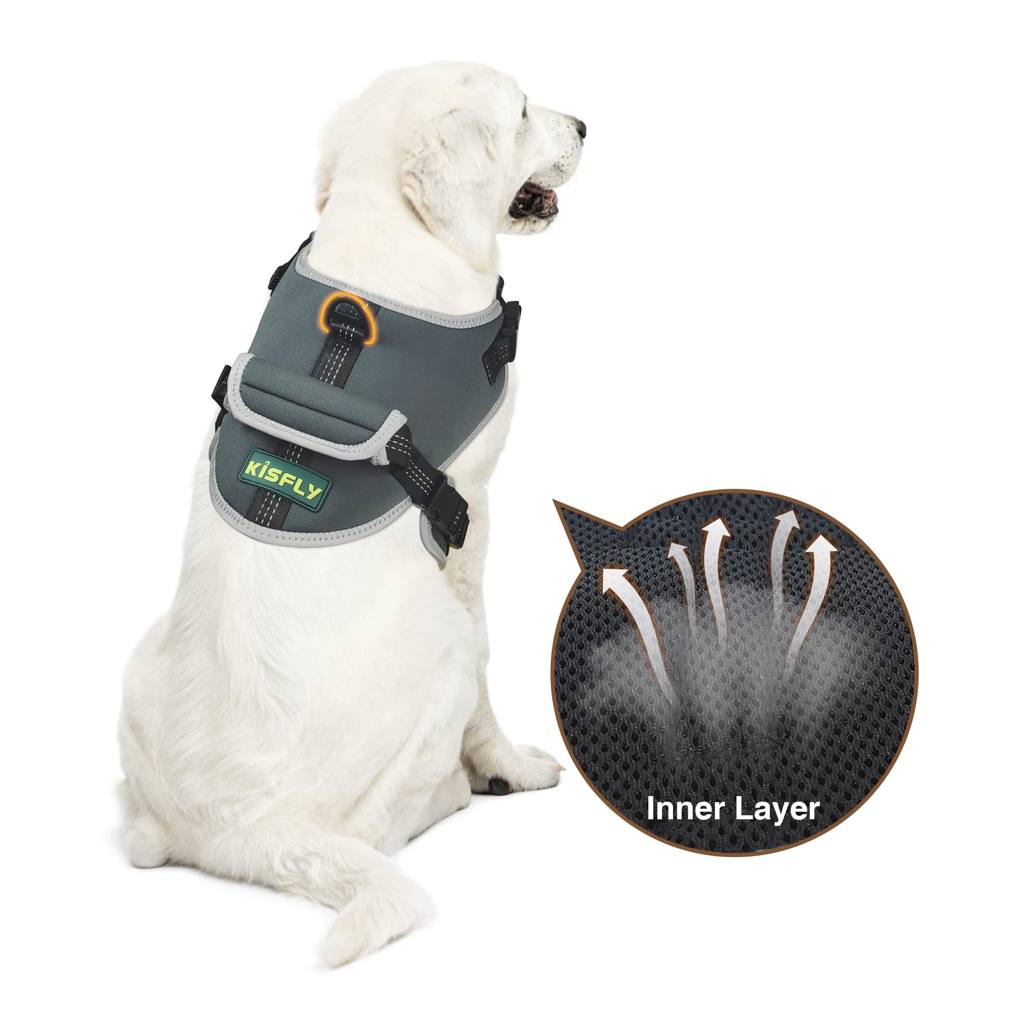 Kisfly No Pull Dog Harness With Reflective, No Choke Pet Vest, Adjustable Soft Padded, Walking And Training, Large With Handle, 