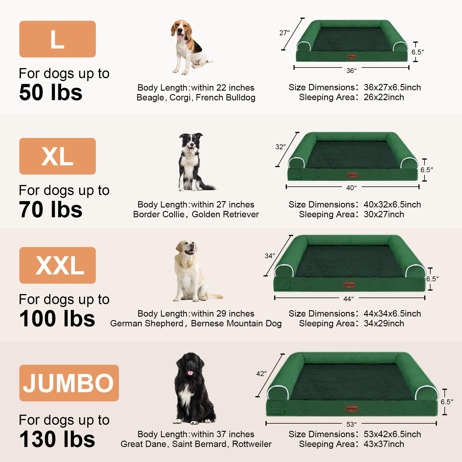 Large Dog Bed Orthopedic Washable: Beds Bolster Xl Bed Medium Large Dogs Egg Crate Foam Couch Sofa Waterproof With Removable Cover - Emerald