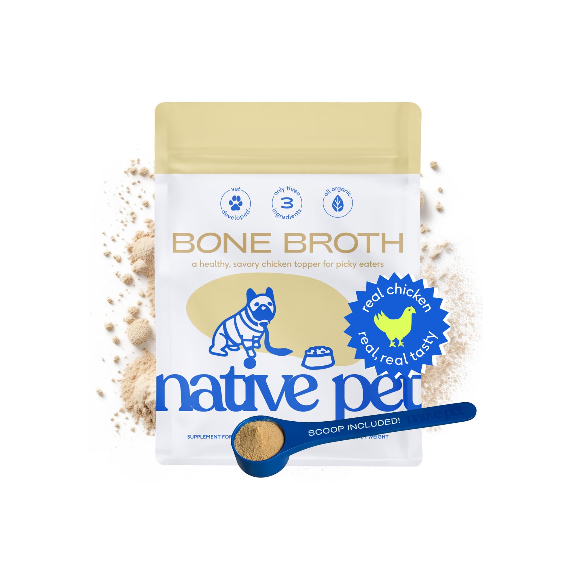 Native Pet Bone Broth for Dogs and Cats - Chicken Bone Broth Powder Dog Food Toppers for Picky Eaters - Provides Extra Nutrition