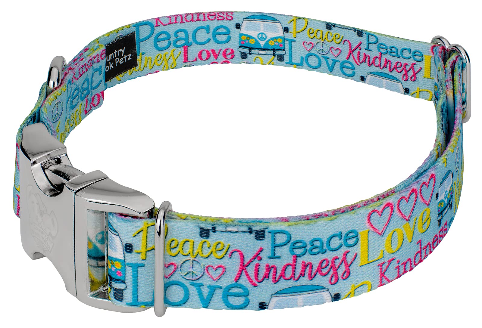 Country Brook Petz - Premium Love And Peace Dog Collar And Leash - Groovy Collection Featuring Far Out Designs (1 Inch, Medium)