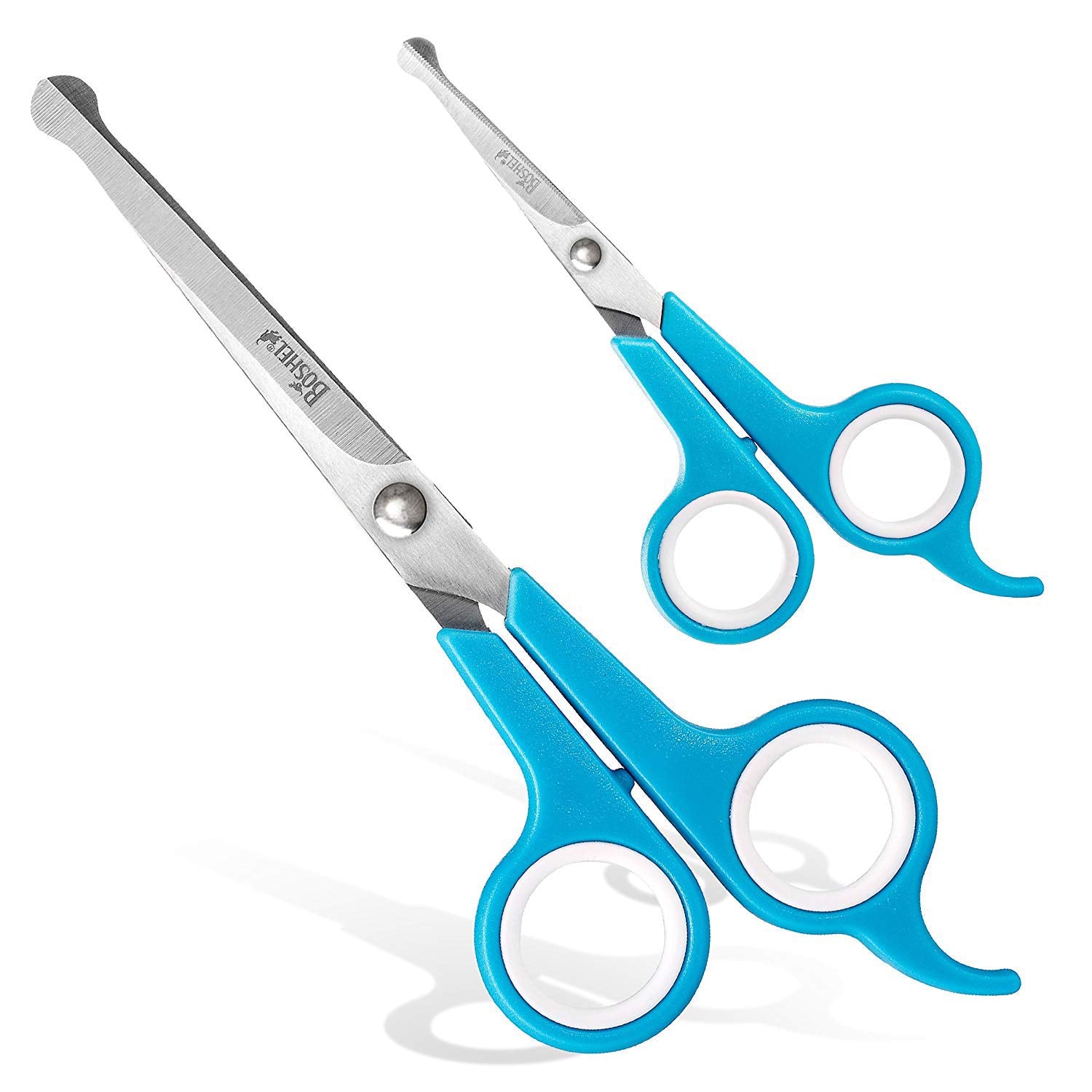Boshel 2 Pc Dog Grooming Kit - Dog Grooming Scissors With Round Tips - 6' Micro Serrated Puppy Trimming Scissor For Face, Ear, Nose & Paw + 7' Pet Grooming Shear Cutting More Hair - Dog Scissors Set