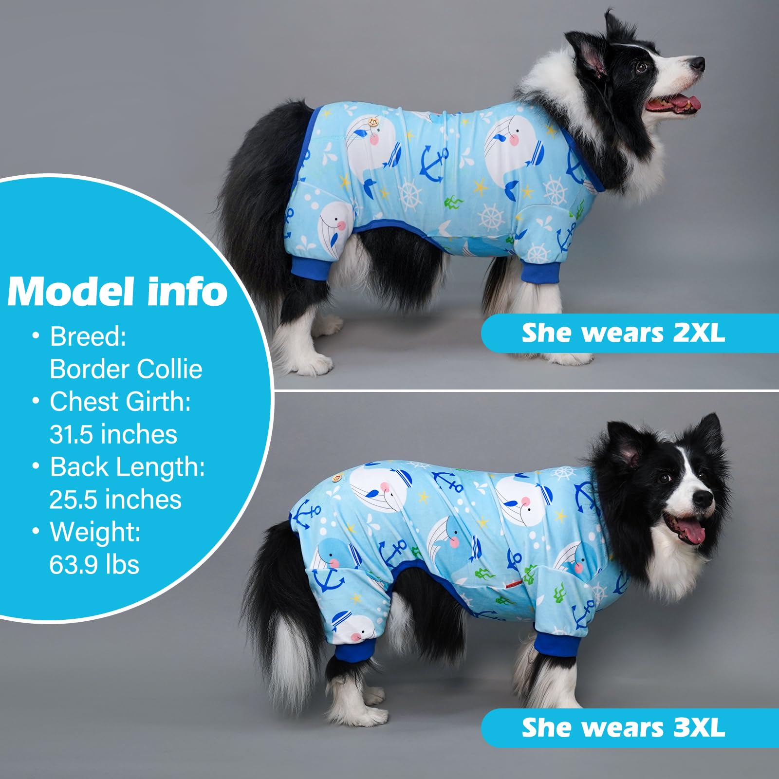 Kyeese Dog Pajamas Whale Dog Surgery Recovery Suit Dog Body Suits After Surgery Stretchy Dog Clothes Large Dog Pajamas Dog Coat Dog Onesie Cat Clothes Dog Pajamas Large Sized Dog Dog Costume