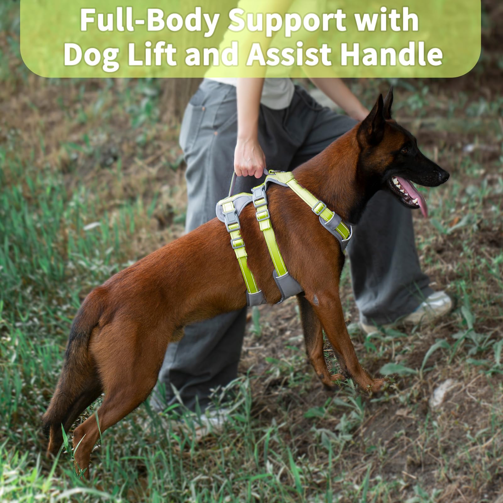 Huntboo Reflective Dog Harness With Handle, Escape Proof, No Slip, Breathable, Lightweight, Adjustable Lift Harness For Small, M