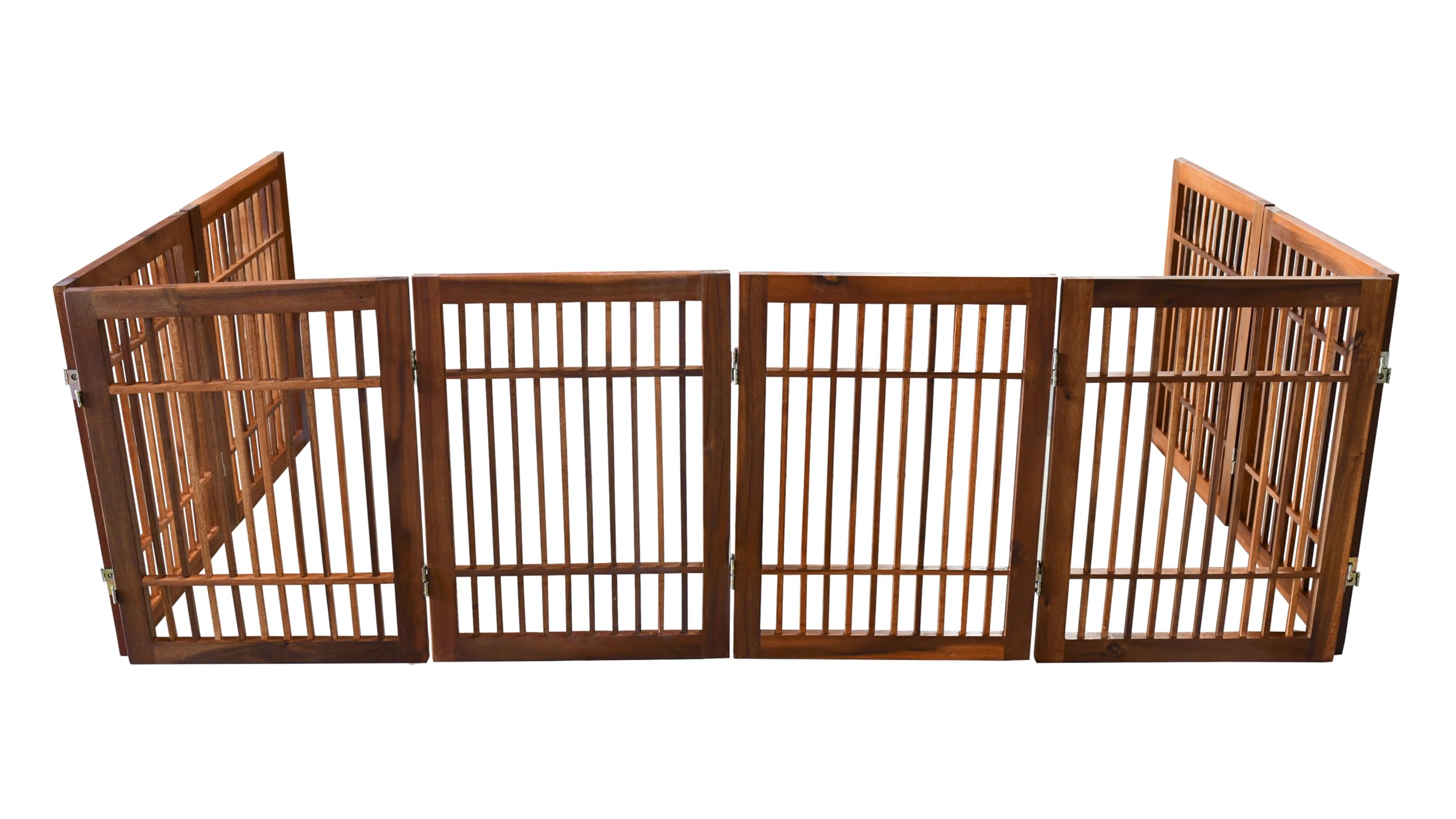 Urnporium Freestanding Pet Gate Folding Wooden Fence for Indoor & Outdoor Use, Durable Acacia Hardwood (Brown Pet Gate, 8 Panel