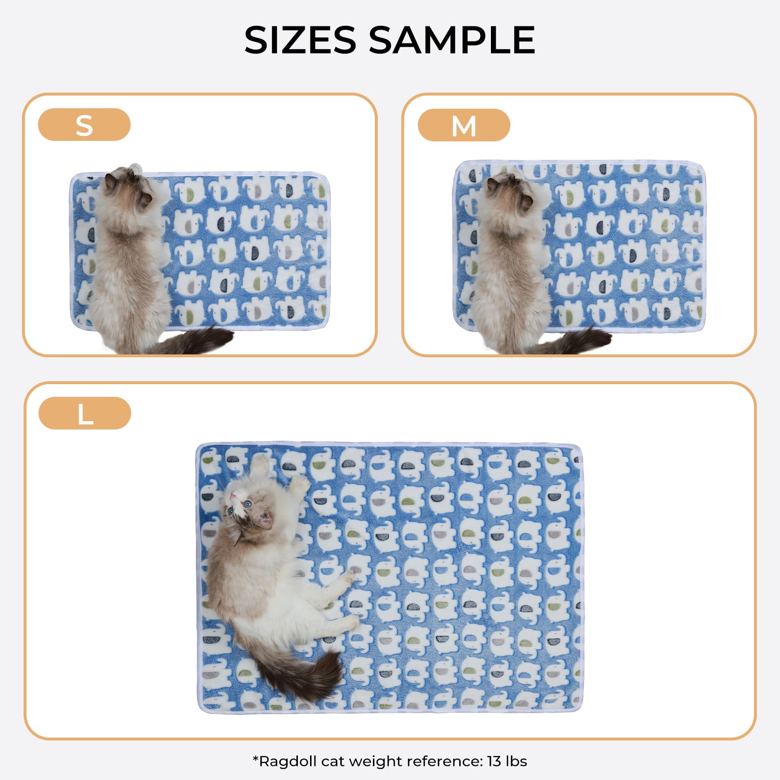 1 Pack 3 Blankets Super Soft Fluffy Premium Cute Elephant Pattern Pet Blanket Flannel Throw For Dog Puppy Cat Blue Medium(30X20