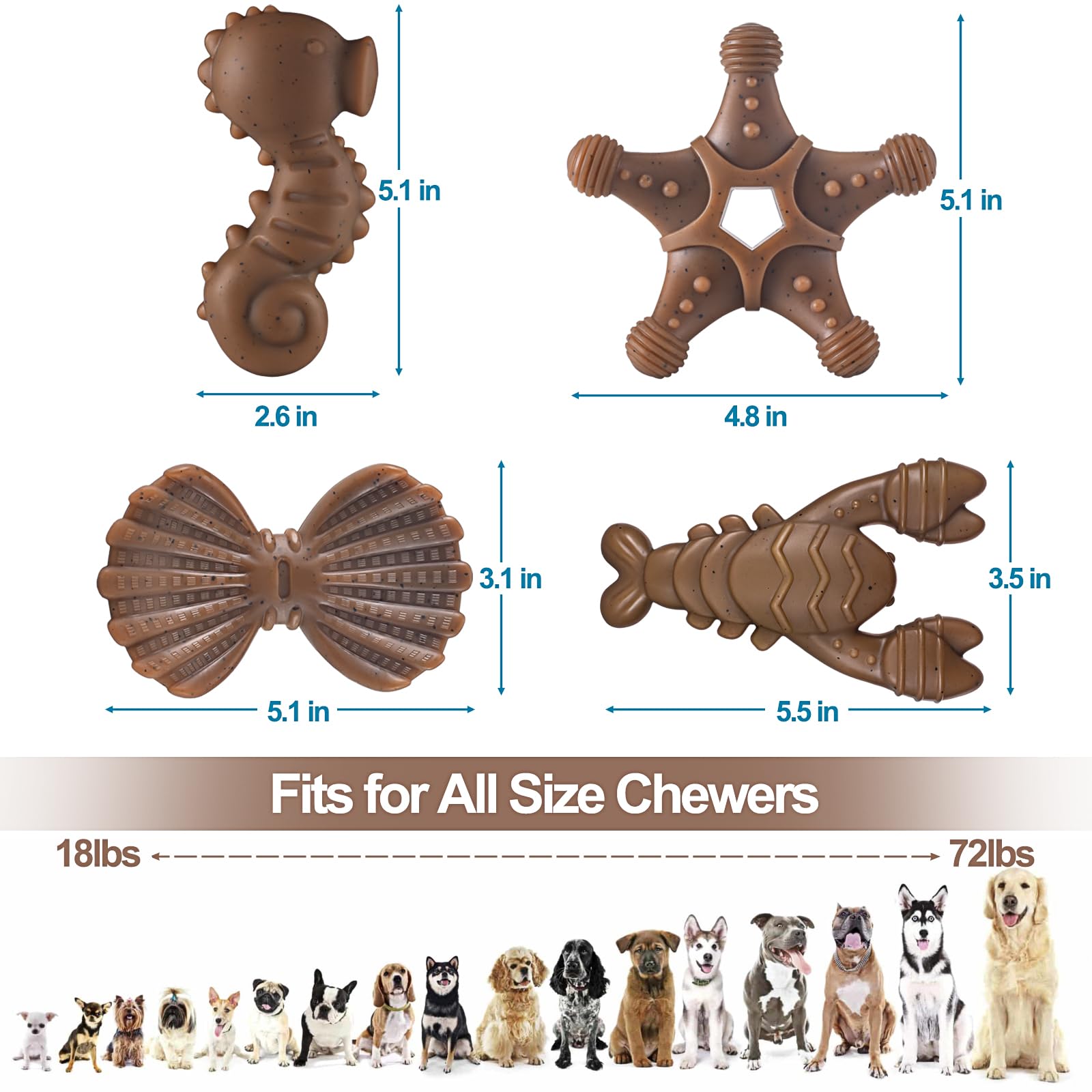 NEZIN Dog Chew Toys for Aggressive Chewers, 4 Pack Indestructible Dog Toys with Tough Nylon, Chew Toy Gift for Dogs of All Breed