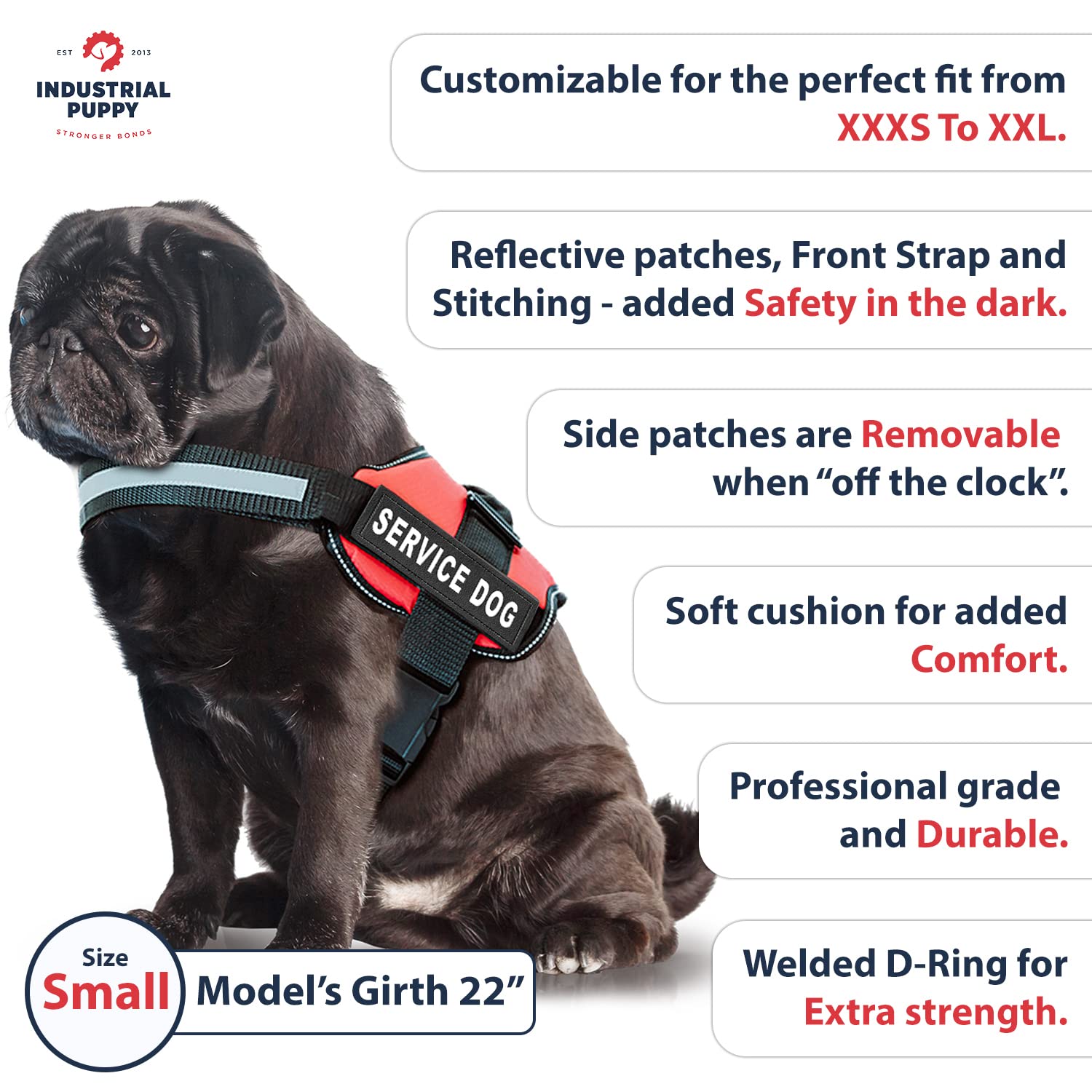 Service Dog Vest with Hook and Loop Straps & Matching Leash Set - Harnesses from XXS to XXL - Service Dog Harness Features Refle