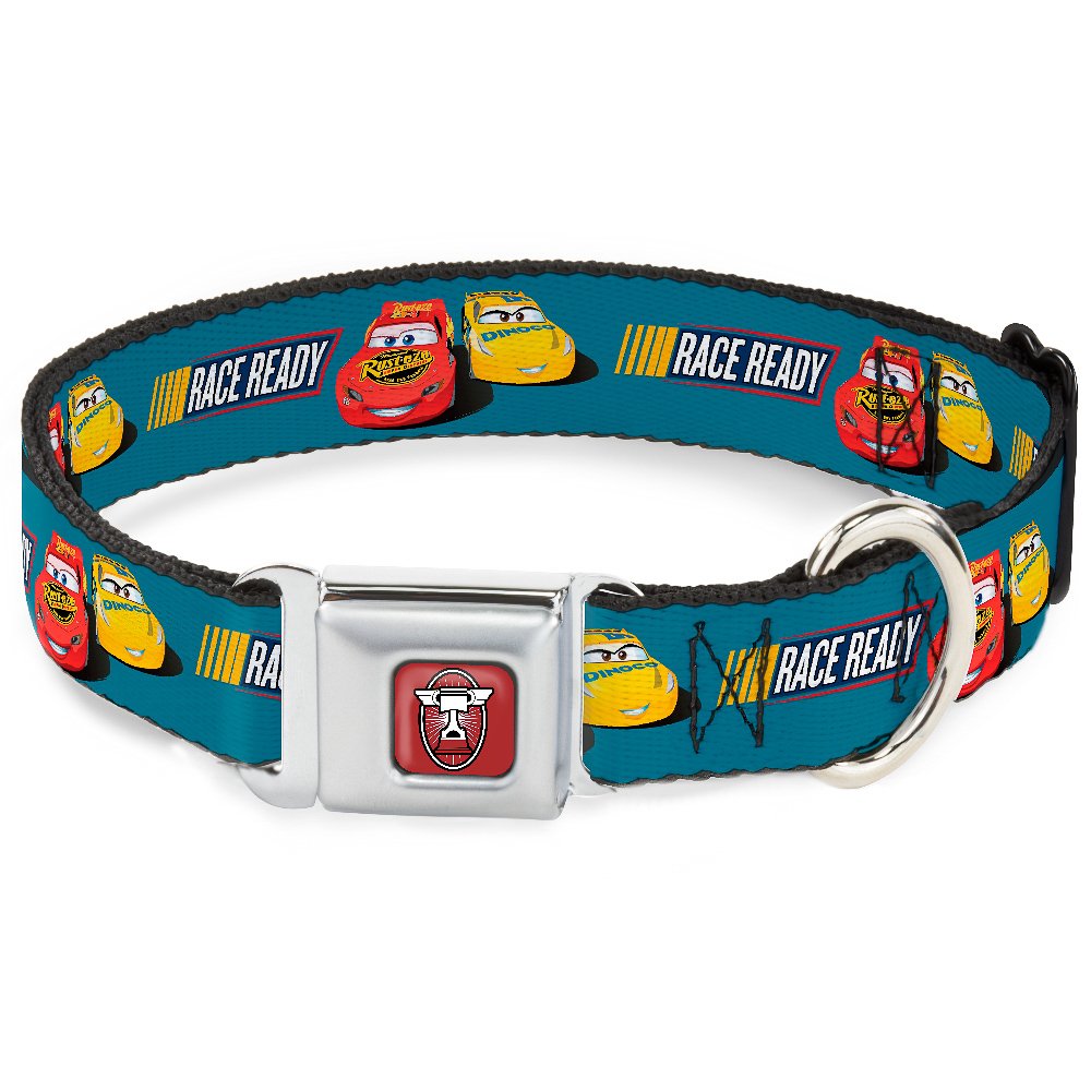 Buckle-Down Dc-Wdy417-Wm Seatbelt Dog Collar, Wide Medium, Cars 3 Lightning Mcqueen/Cruz Ramirez Pose Race Ready Blue/Yellow/Red