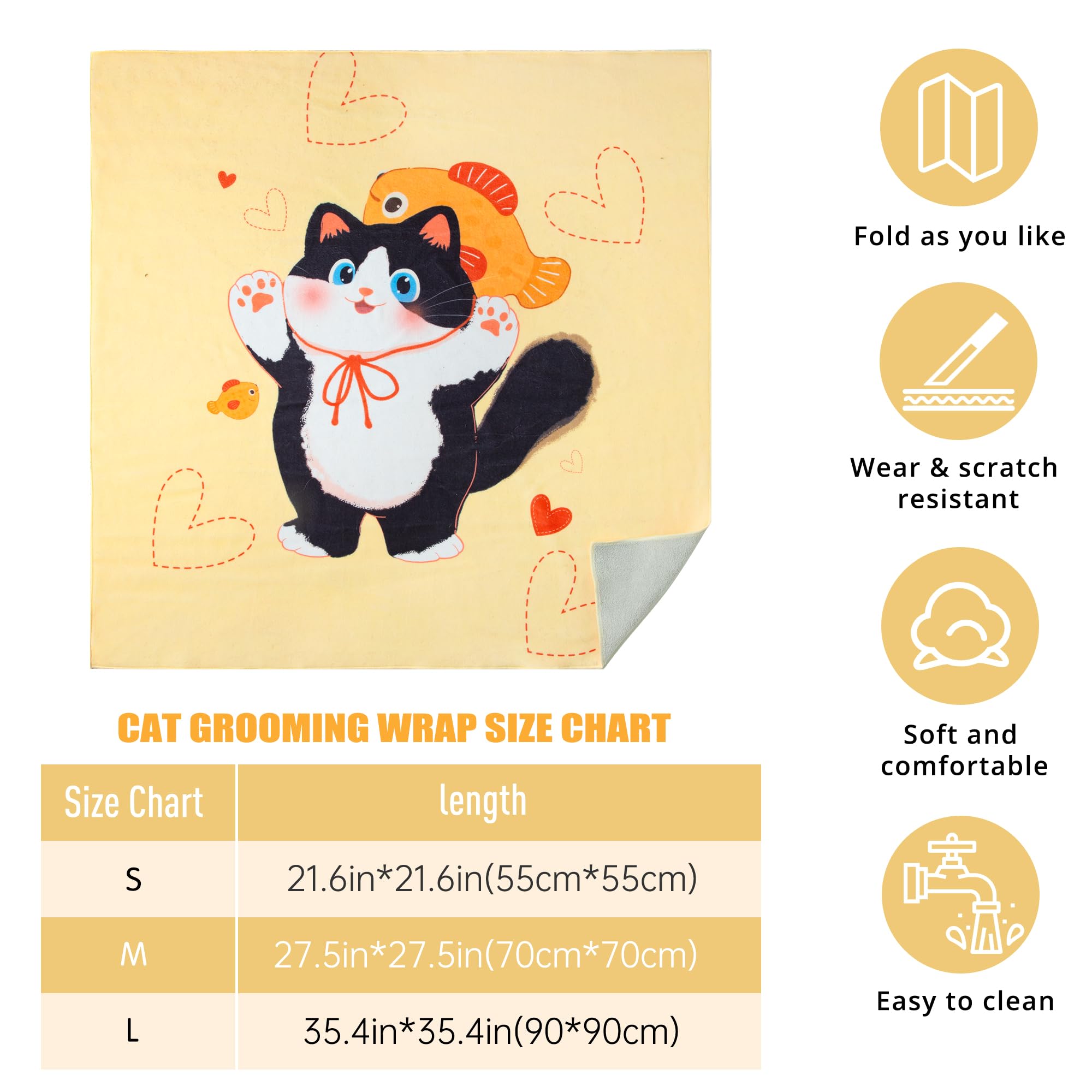 Zingterra Cat Grooming Wrap,Anti-Escape Cat Wrap For Grooming,Self-Adherent Soft Cat Blanket To Wrap,Clip Nails, Anti-Bite, Anti