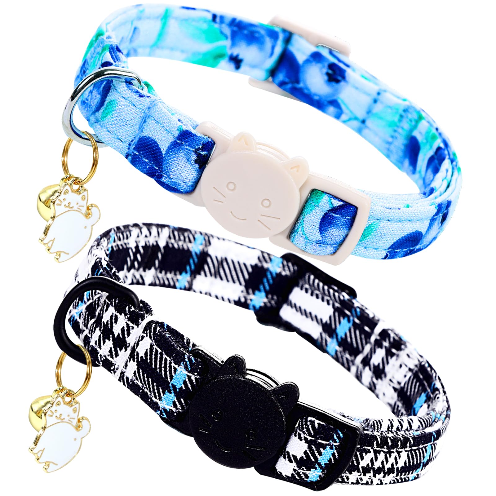 Lionheart Glory Cat Collar Breakaway With Bell & Pendant Blue Kitten Collars Soft Adjustable Safety 2 Pack Kittens For Boy Cats 