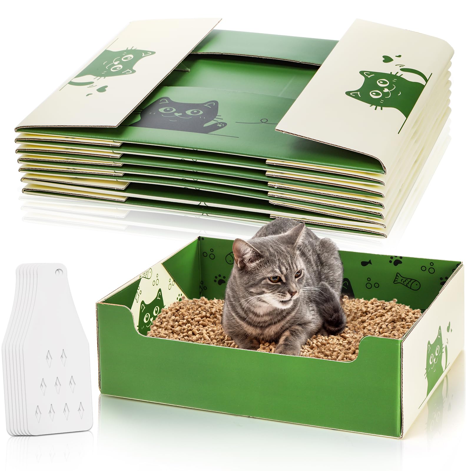 Soujoy 8 Pcs Disposable Litter Boxes For Cats, Travel Litter Box With Scoop, Double Layer Waterproof Litter Tray For Cats Small 