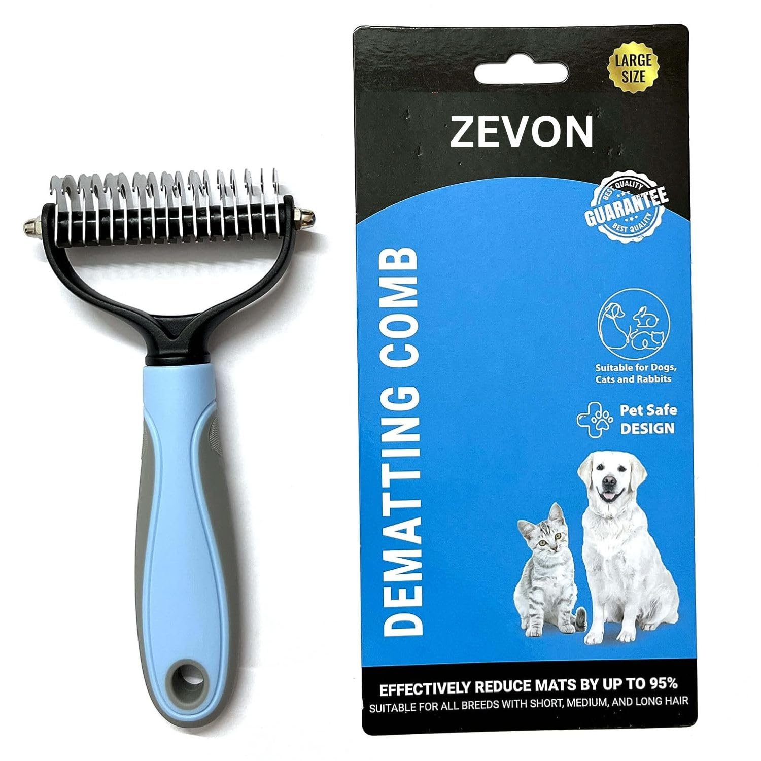 Zevon Dog Brush Dogs Comb, 2 In 1 Deshedding Tool & Dematting Undercoat Rake For Mats & Tangles Removing, Dog Grooming Kit Pet B