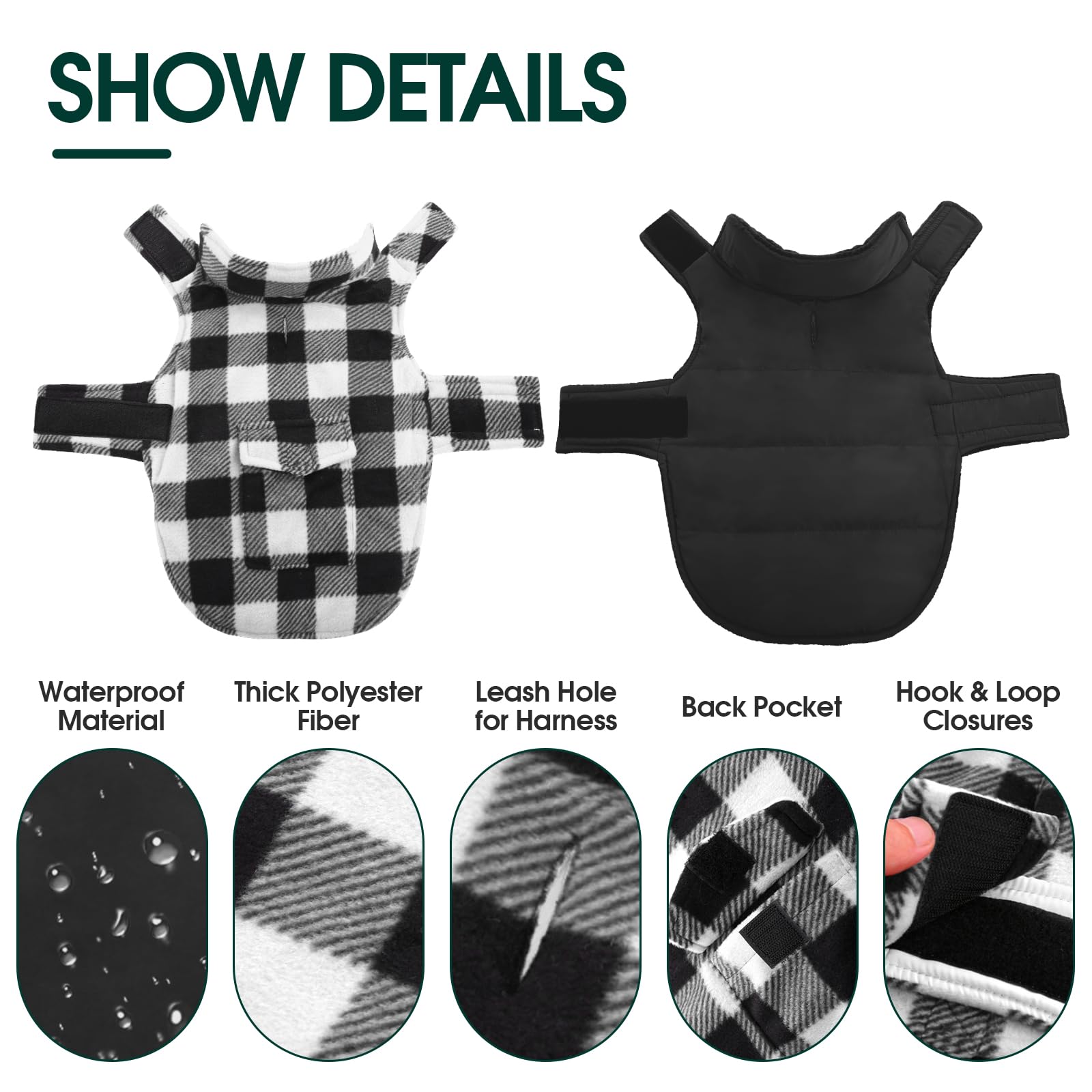Kuoser Dog Winter Coat, Windproof Dog Fleece Jacket British Style Plaid Cold Weather Dog Vest Coats, Reversible Cozy Warm Dog Cl