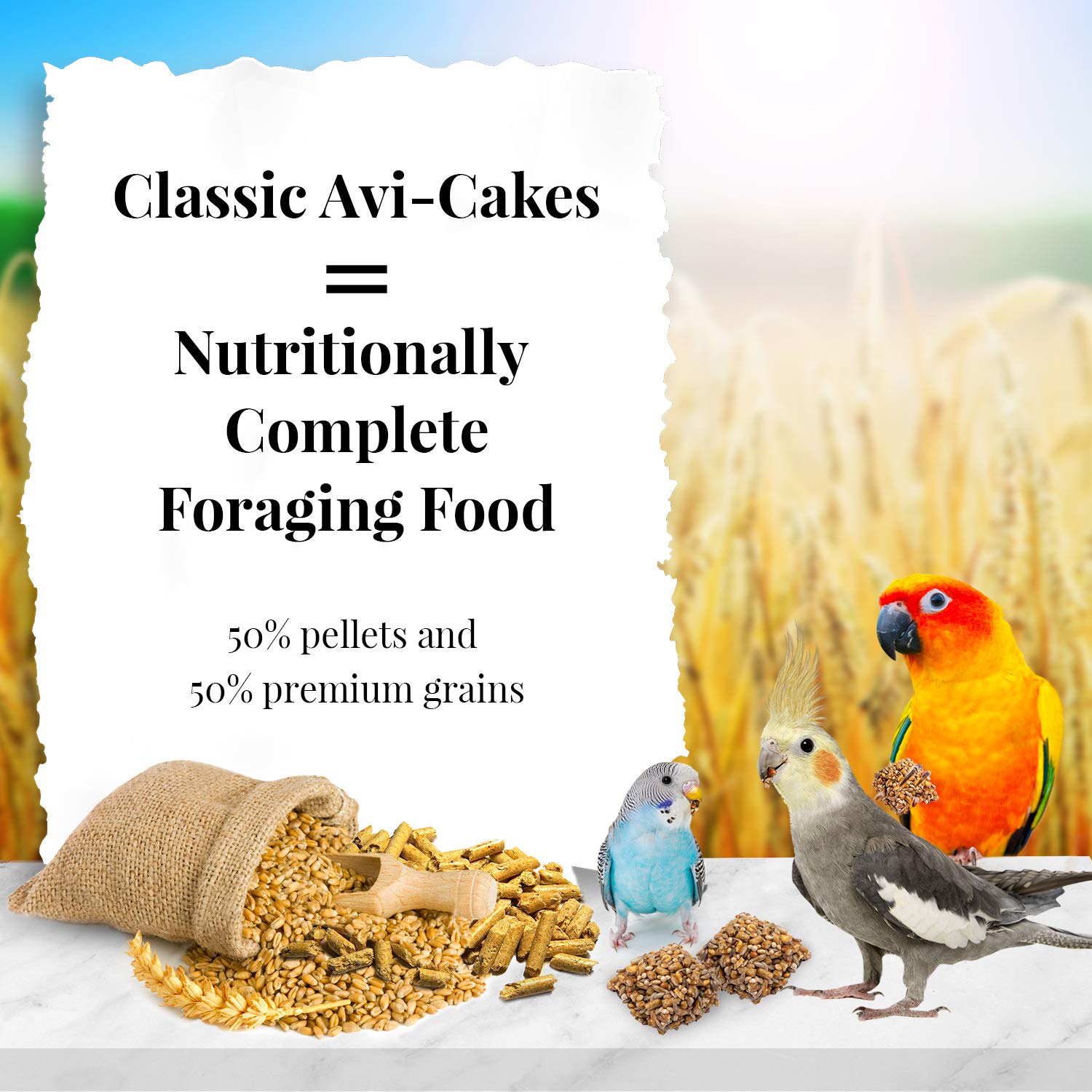 LAFEBERS Classic Avi-Cakes Pet Bird Food, Made with Non-GMO and Human-Grade Ingredients, for Cockatiels Conures Parakeets (Budg