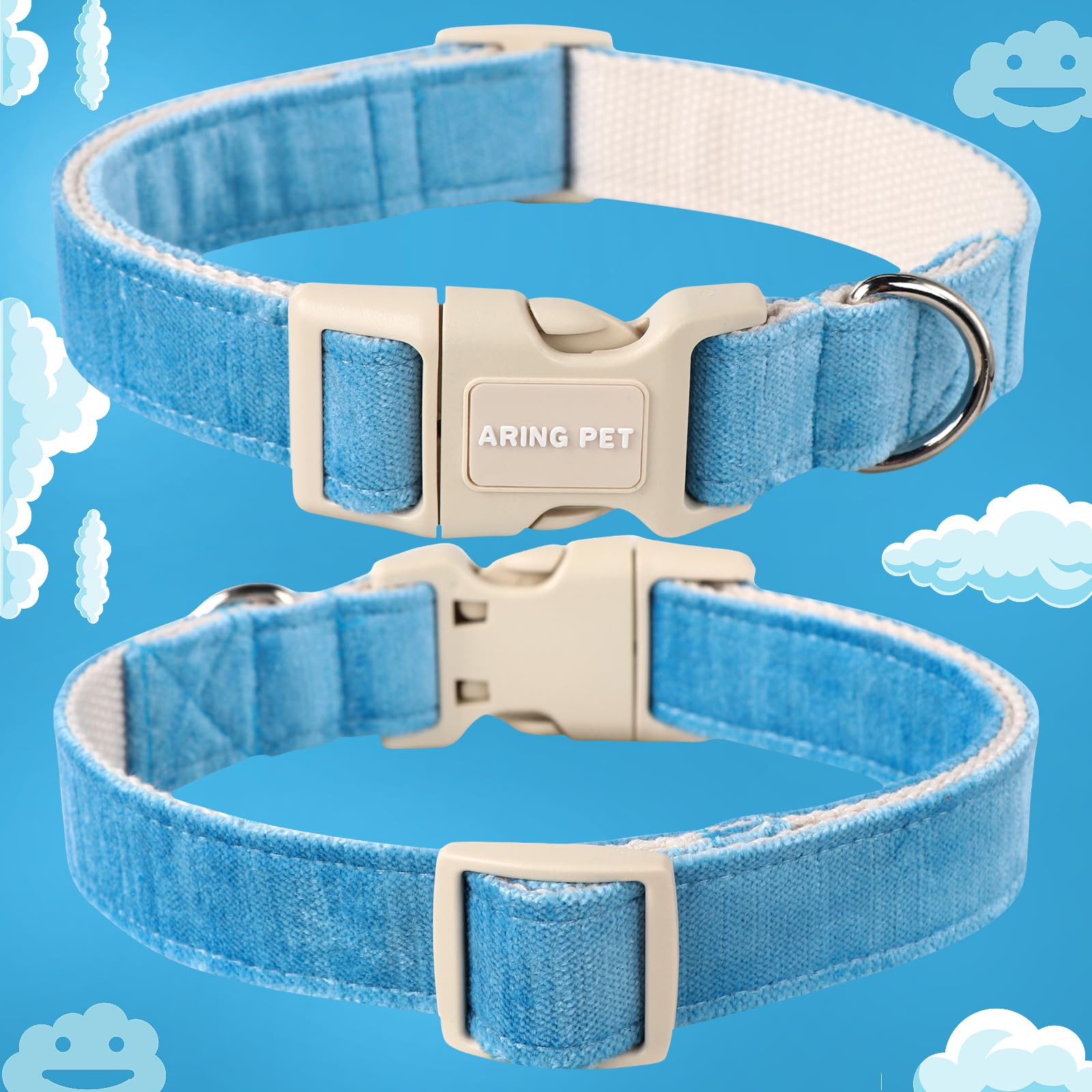 Aring Pet Dog Collar-Adjustable Cotton Small Dog Collars, Lightweight Comfortable Blue Pet Collars With Quick Release Buckle For