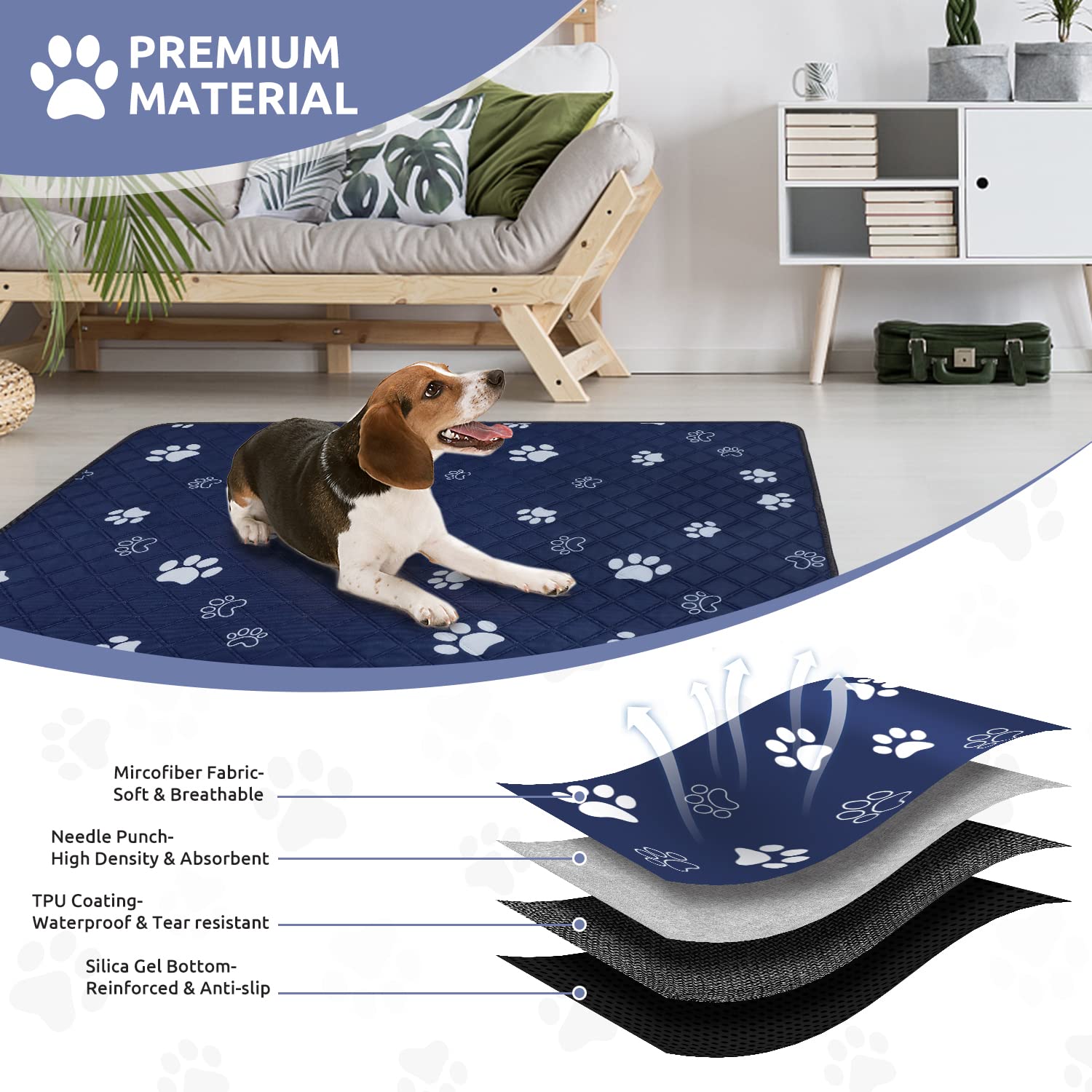 EAROND Washable Pee Pads for Dogs 18*24,4 Pack Reusable Puppy Pads Pet Training Pads, Super Absorbent and Leakproof Potty Pa