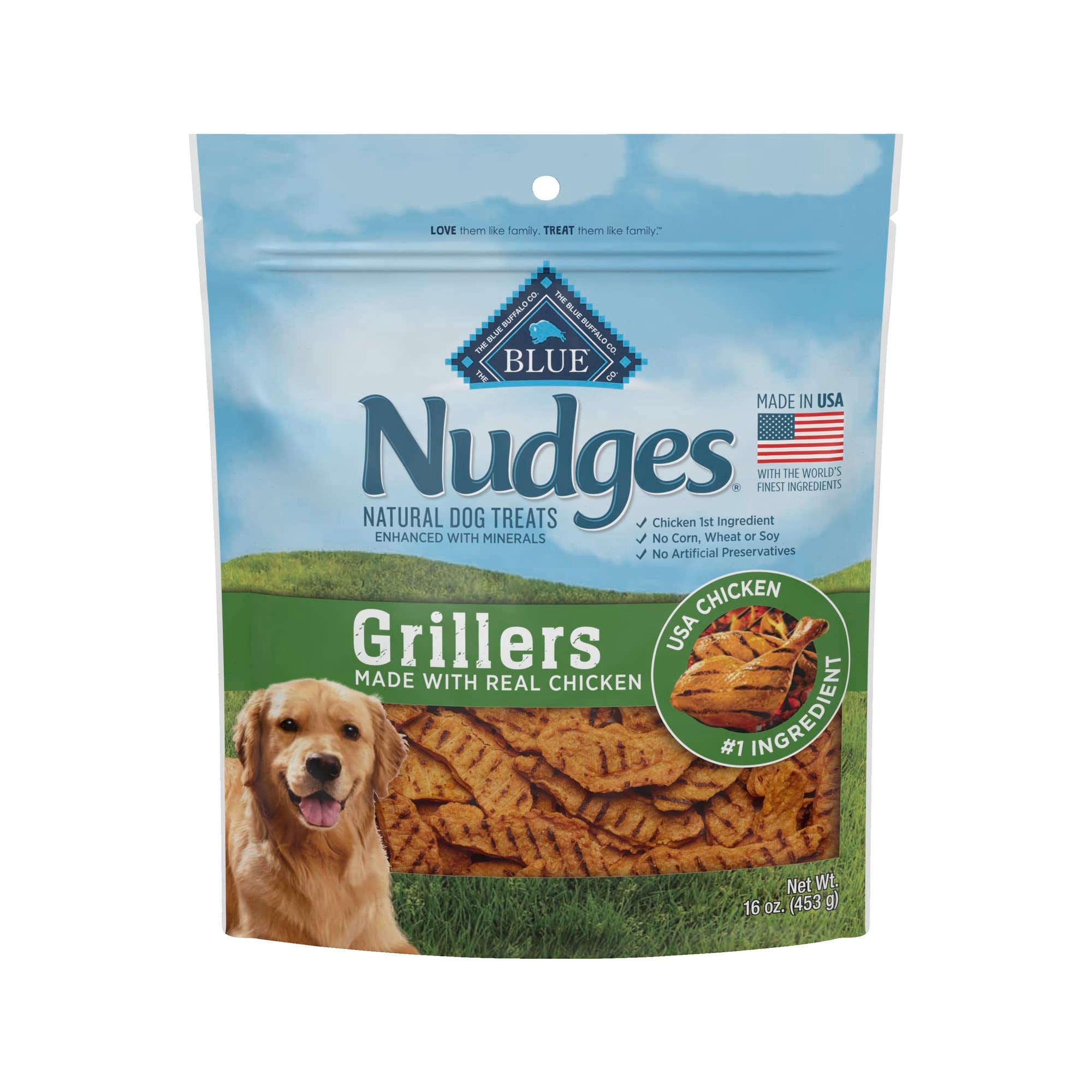 Blue Buffalo Nudges Grillers Natural Dog Treats, Made in the USA with Real Chicken, 16-oz. Bag