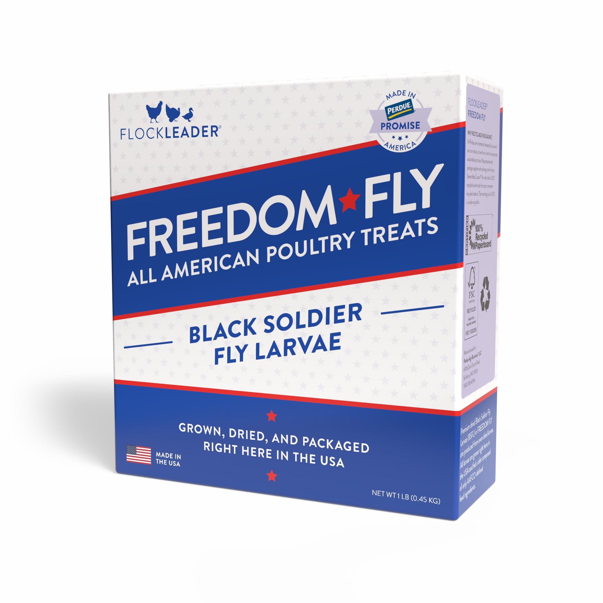 FLOCKLEADER Freedom Fly, All American Dried Black Soldier Fly Larvae Poultry Treats, 1 lb
