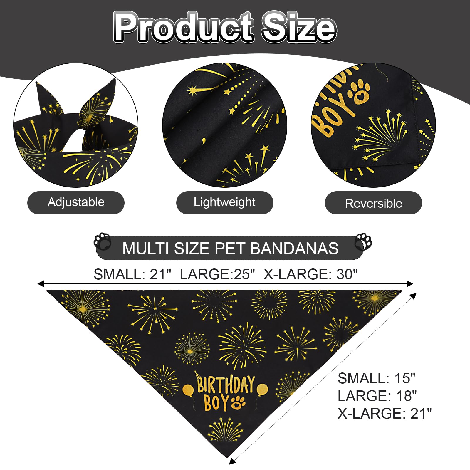 Ququle Dog Birthday Bandana Boy Black Small 1Pcs, Durable Triangle Reversible Scarf Bibs Handkerchief For Puppy Pet