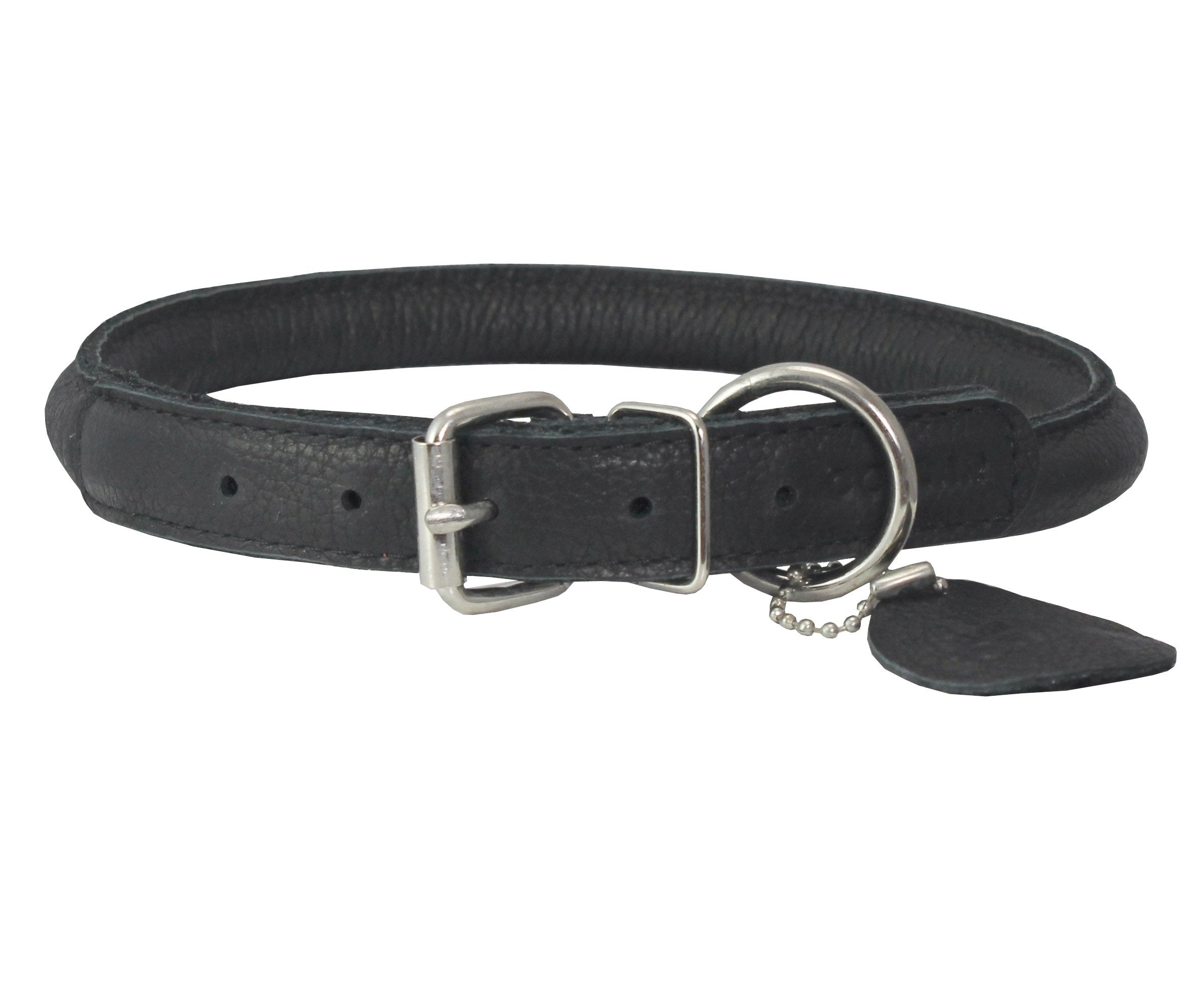 Genuine Leather Rolled Dog Collar 15'-18' Neck Size, Long Hair Dogs And Puppies