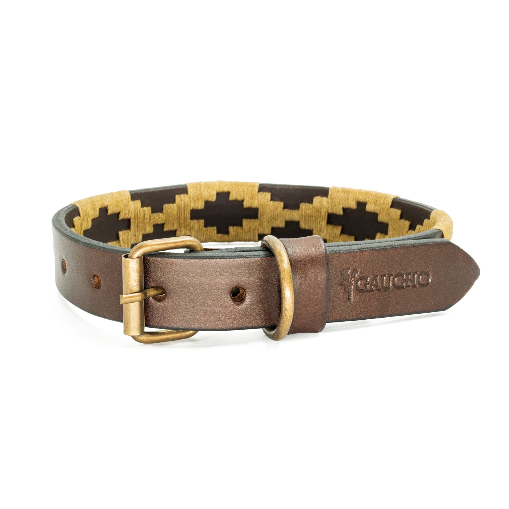 Gaucholife Polo Dog Collar Leather Hand-Stitched (Medium, Dorado)