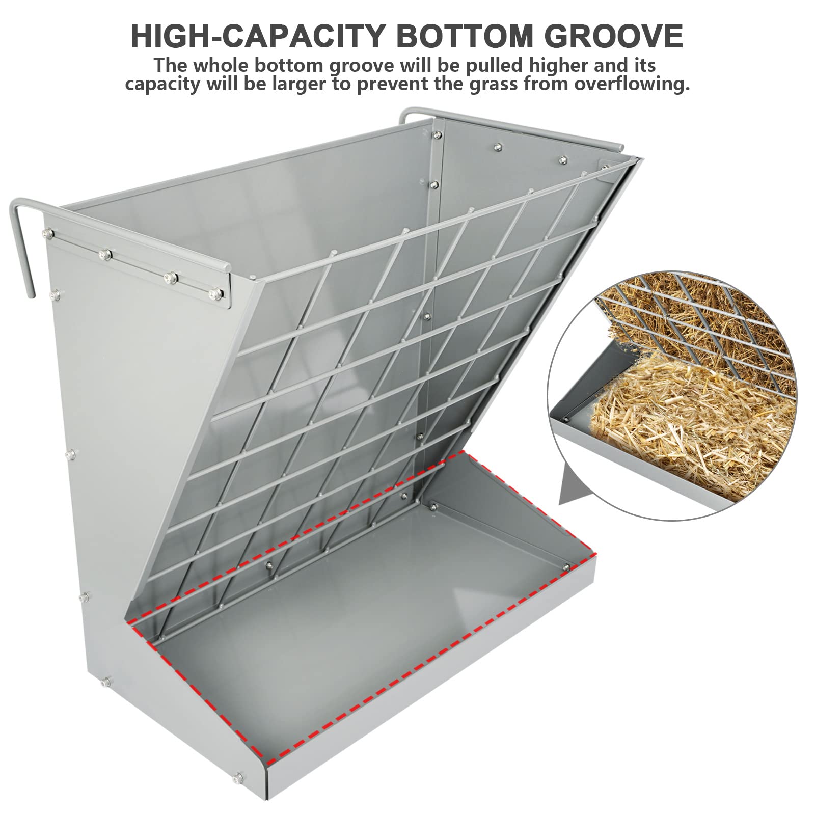 YXJSTO Wall Mount Hay Rack, Heavy-Duty Galvanized Metal 2 in 1 Hay and Grain Feeder, Livestock Feeder with Adjustable Distance,