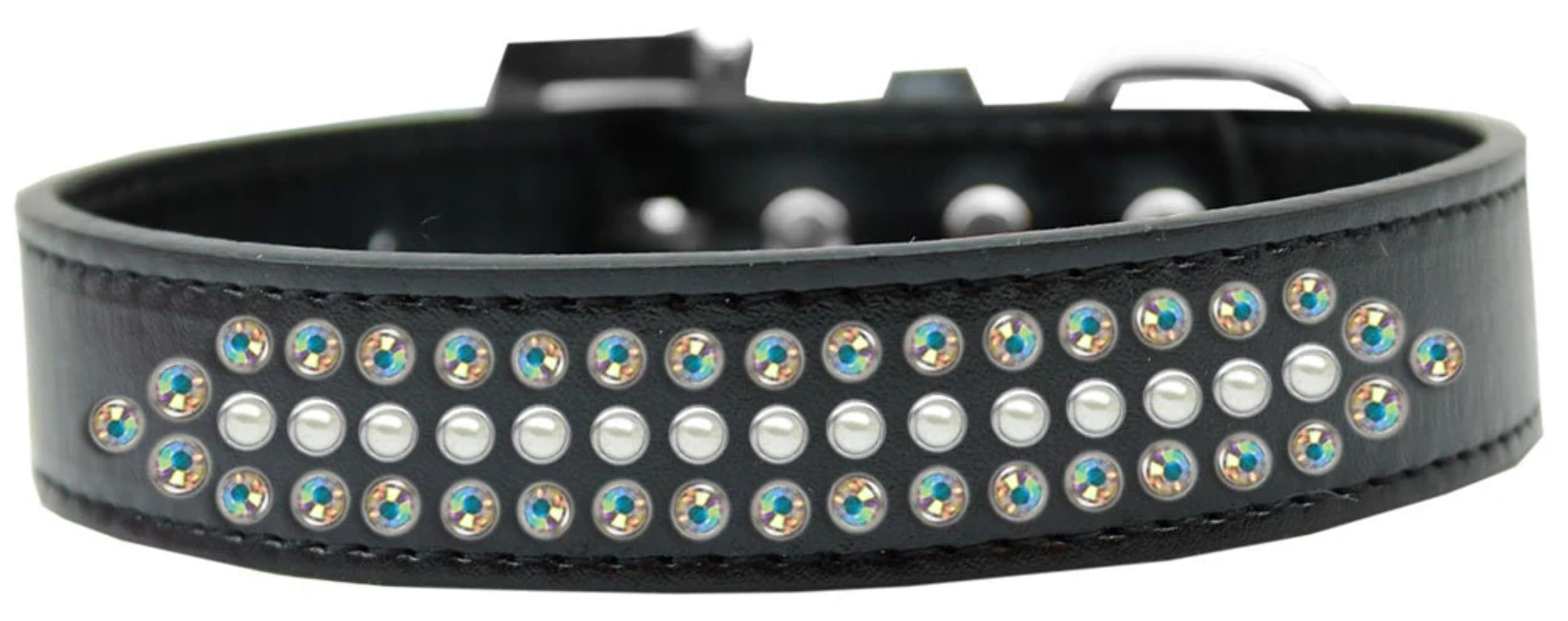 Dog, Puppy and Pet Fashion Collar, Ritz Pearl & Aurora Borealis Crystals Rimsets Light Pink 12