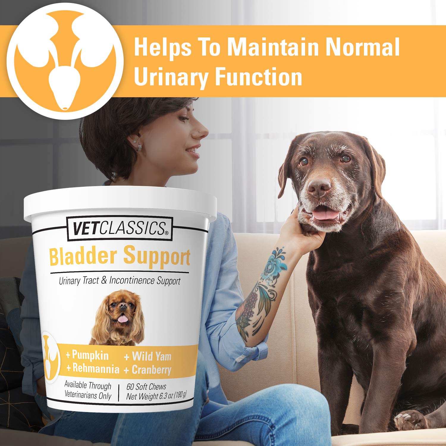 Vet Classics Bladder Support Dog Supplement - Maintains Bladder Health, Helps Incontinence - 60 Soft Chews