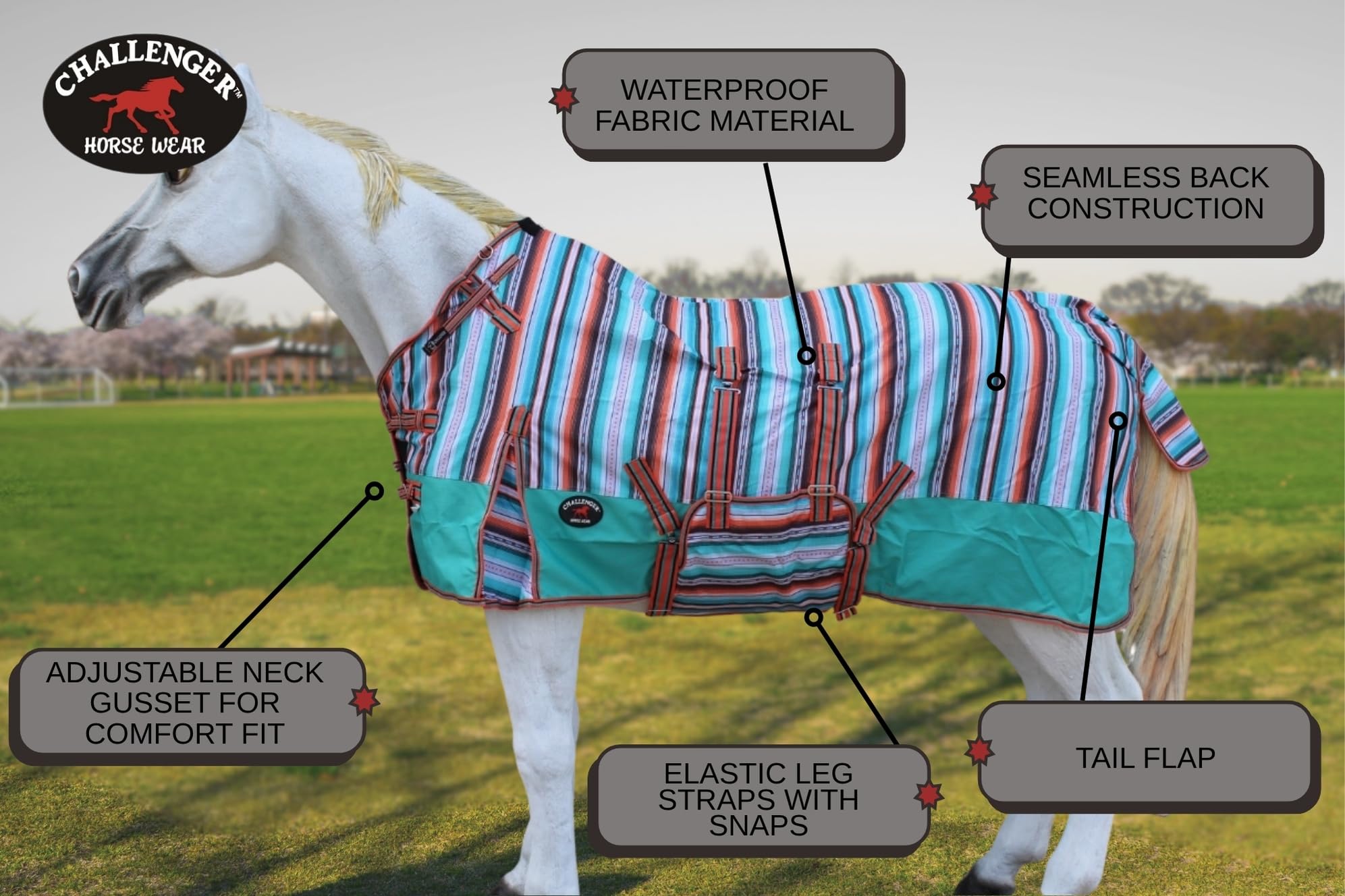 Challenger 74'' 1200D Turnout Lightweight Medium Bellyband Horse Winter Sheet Fleece Lining Serape 399Lg