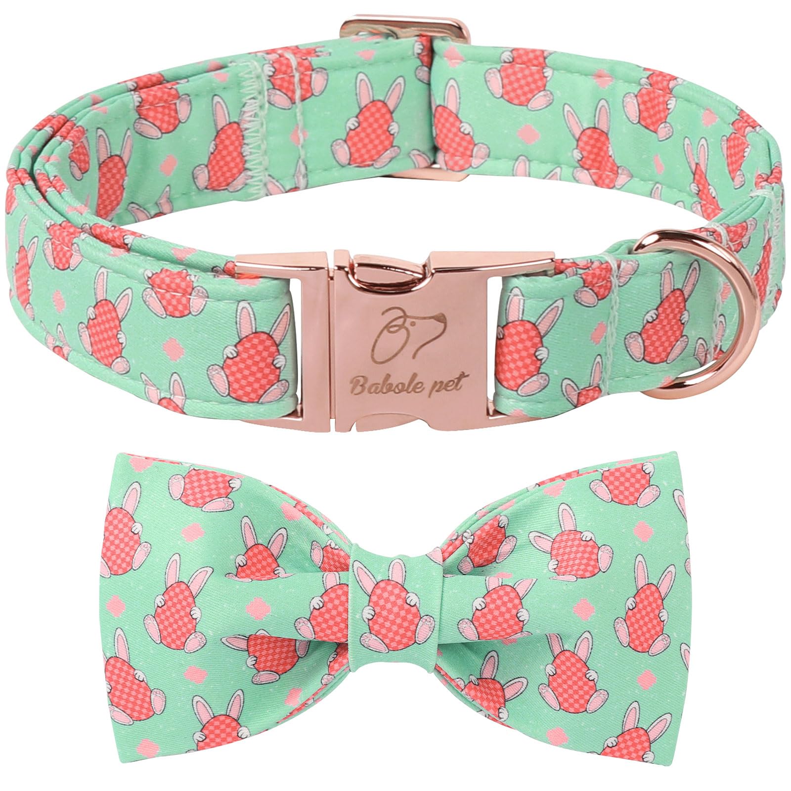 Babole Pet Dog Collar With Easter Bunny Egg Pattern Bow Tie - Adjustable Heavy Duty Spring Bowtie Collar For Small Medium Large 