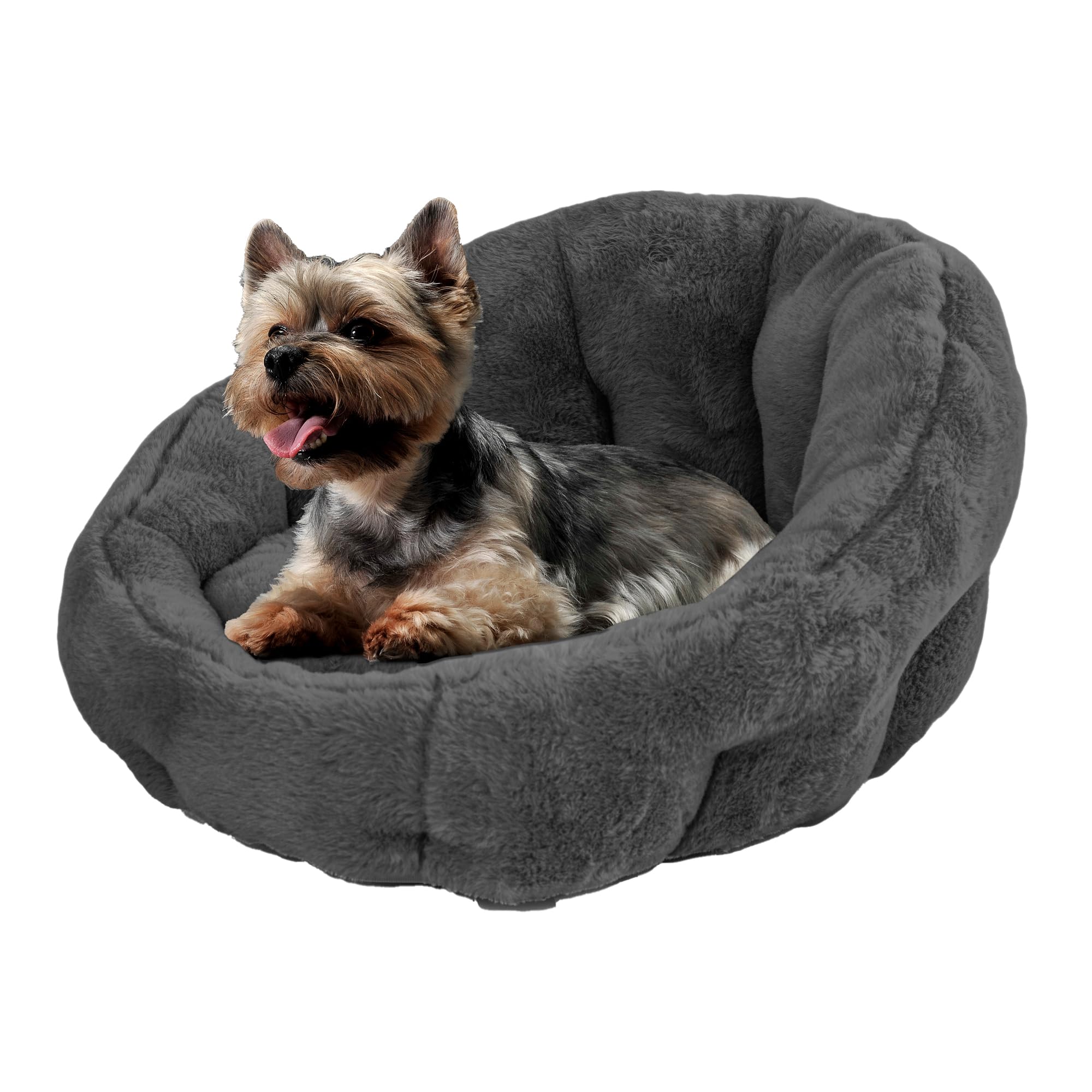 Kindtail Small Orthopedic Dog And Cat Bed - Faux Fur Luxury Cuddler For Pets Under 15 Lbs, Comfortable Waterproof Material With 