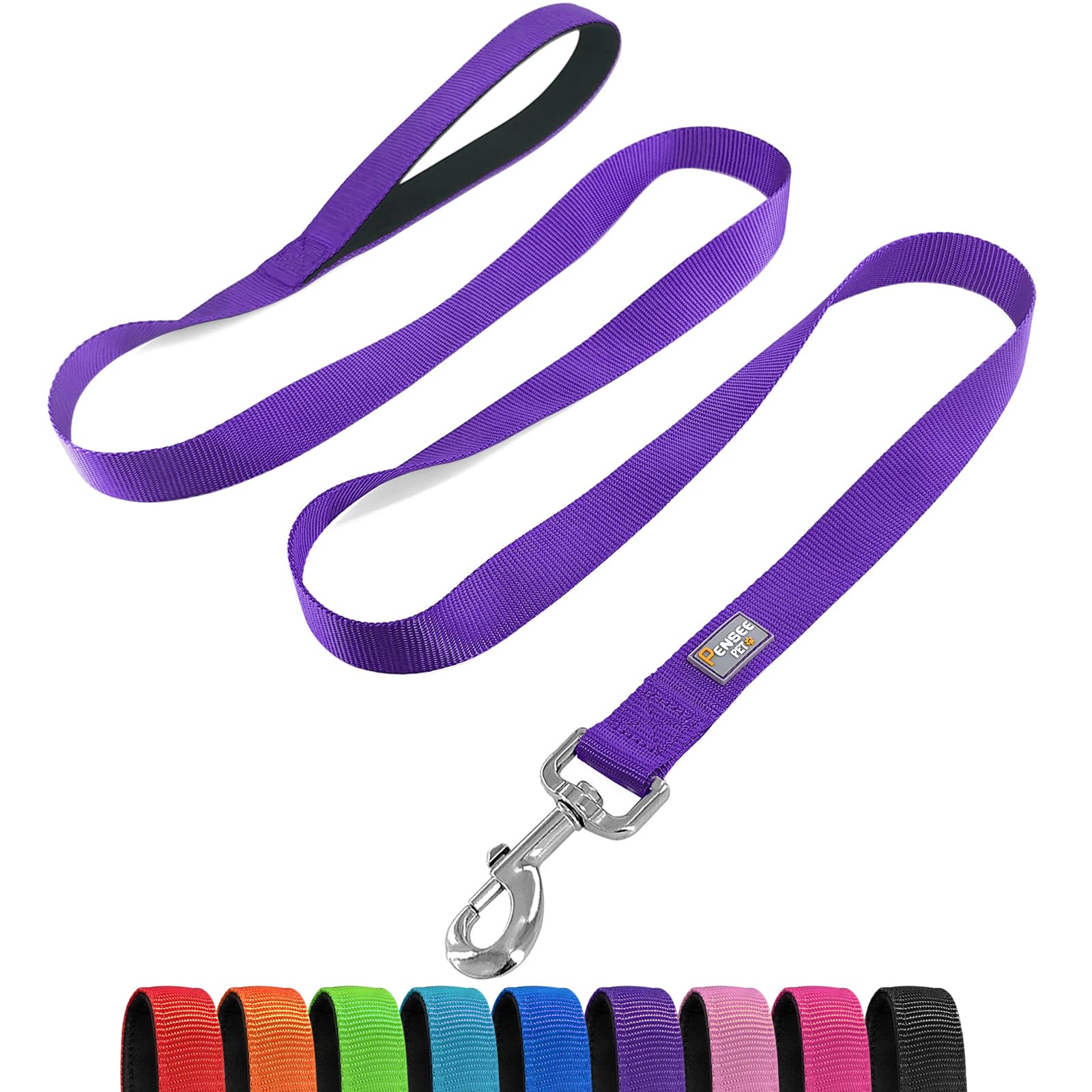 Penseepet Basic Dog Leashes 6 Ft Padded Handle Nylon Dogs Leashes For Large Dogs Purple