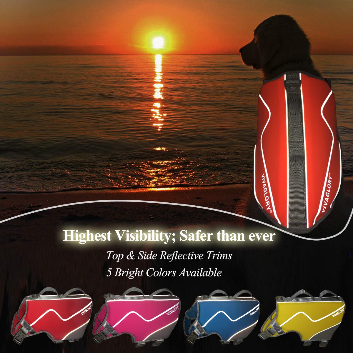 Vivaglory Neoprene Dog Life Jacket Dog Swim Vest For Boating Hunting & Swimming, Lightweight With Leash Ring, L, Orange