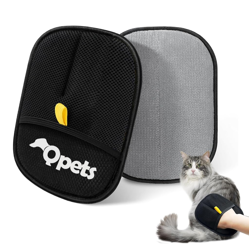 Qpets Pet Hair Removal Gloves, StaticEnhanced Pet Hair Removal Mitt, Reusable Grooming Mitt Cleaning Glove For Furniture, Carpe
