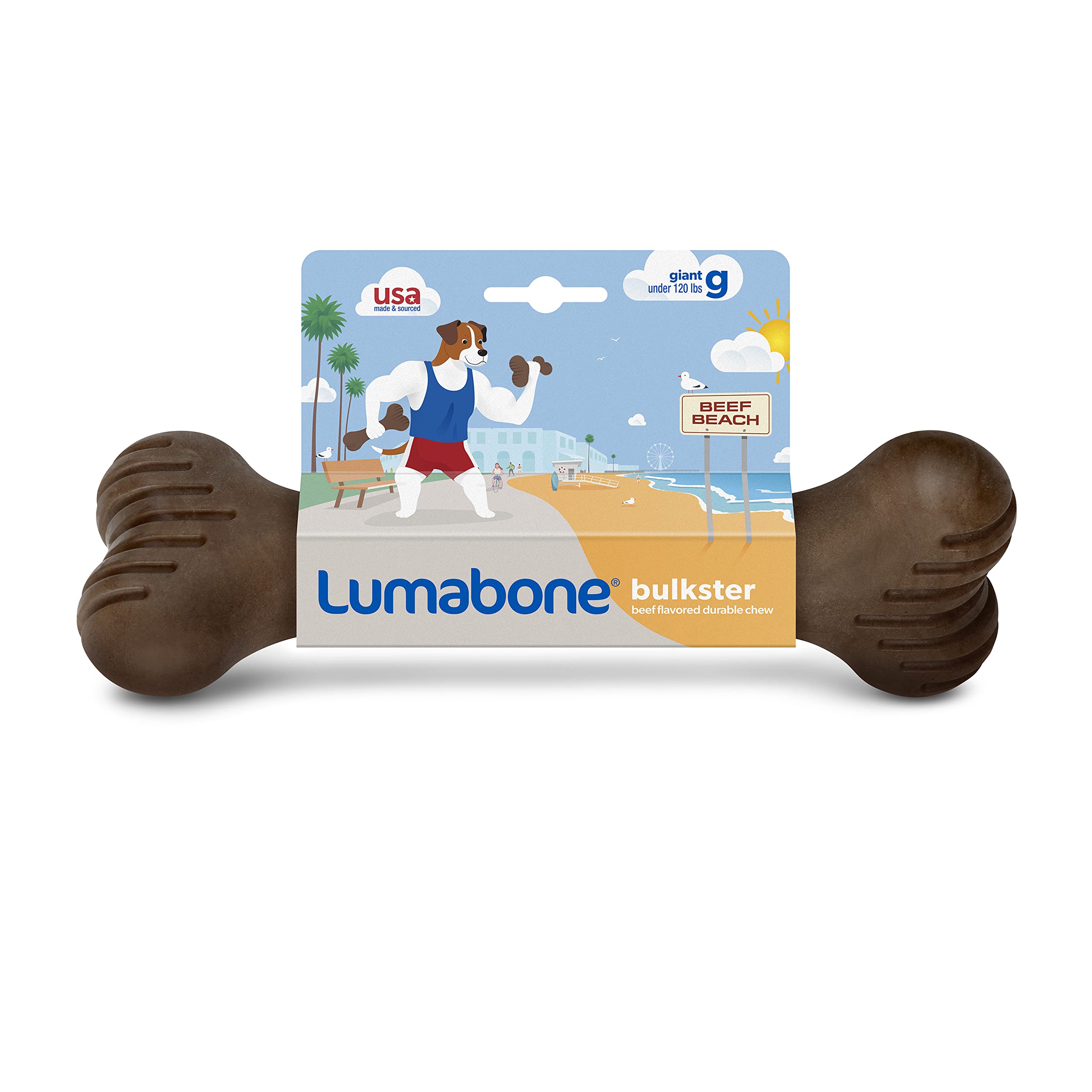 Lumabone Bulkster Durable Chew Toy for Aggressive Chewers, Real Beef, Made in USA, Giant