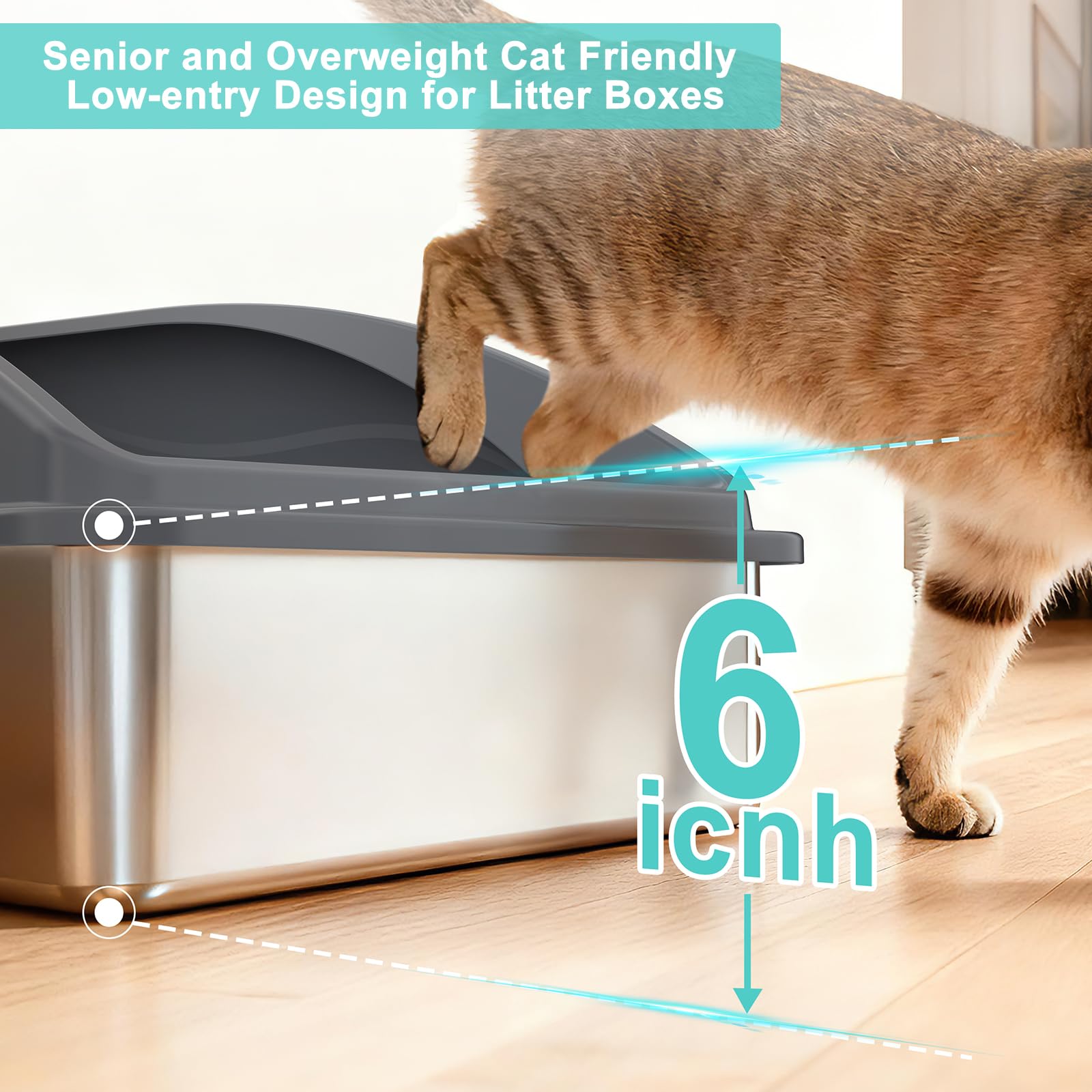 AIPERRO Stainless Steel Litter Box Extra Large for Big Cats and Multi-Cats | Jumbo Extra Large Metal Cat Box with High Sided Lid